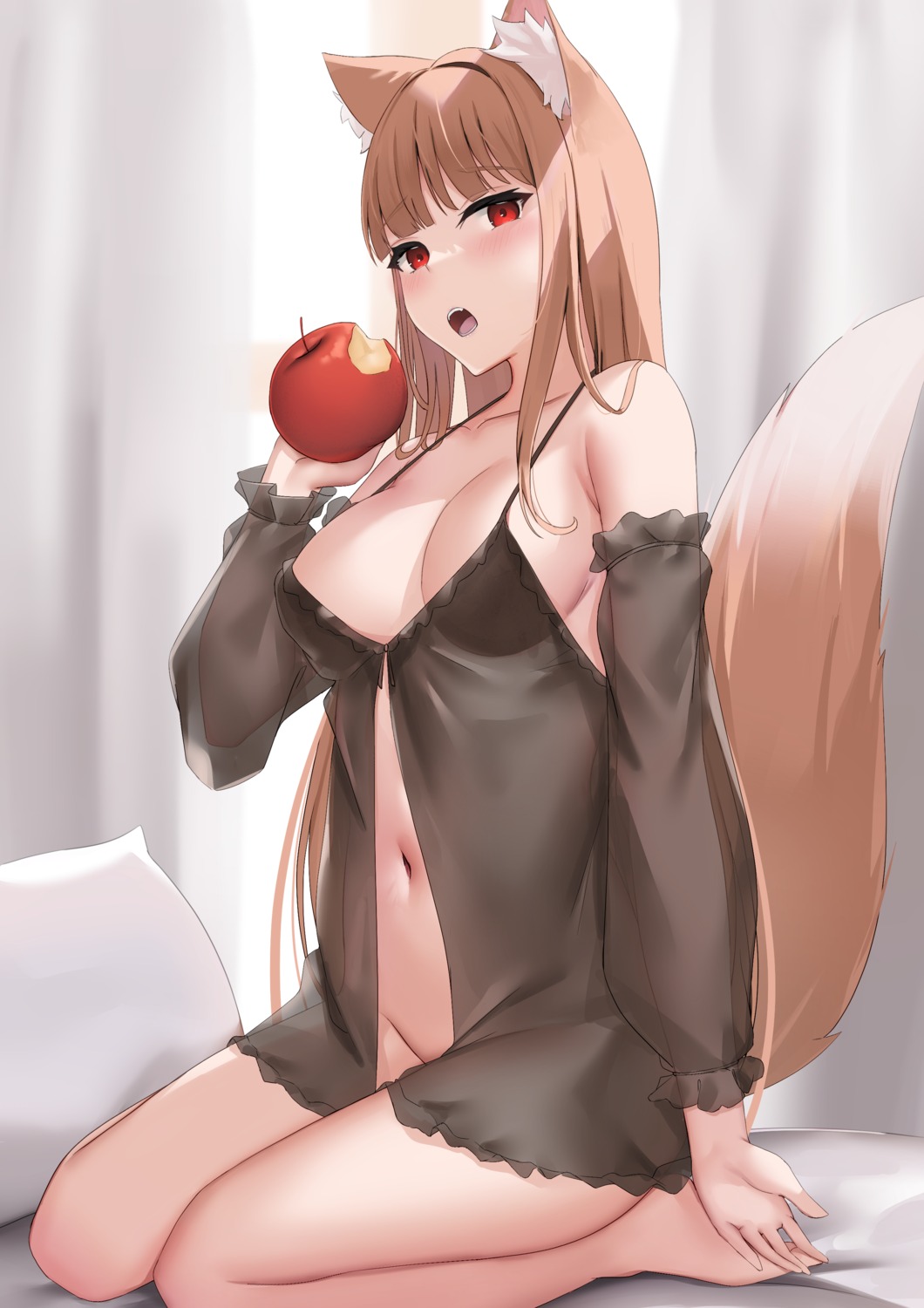 animal_ears holo lingerie no_bra nopan see_through skai_kun spice_and_wolf tail