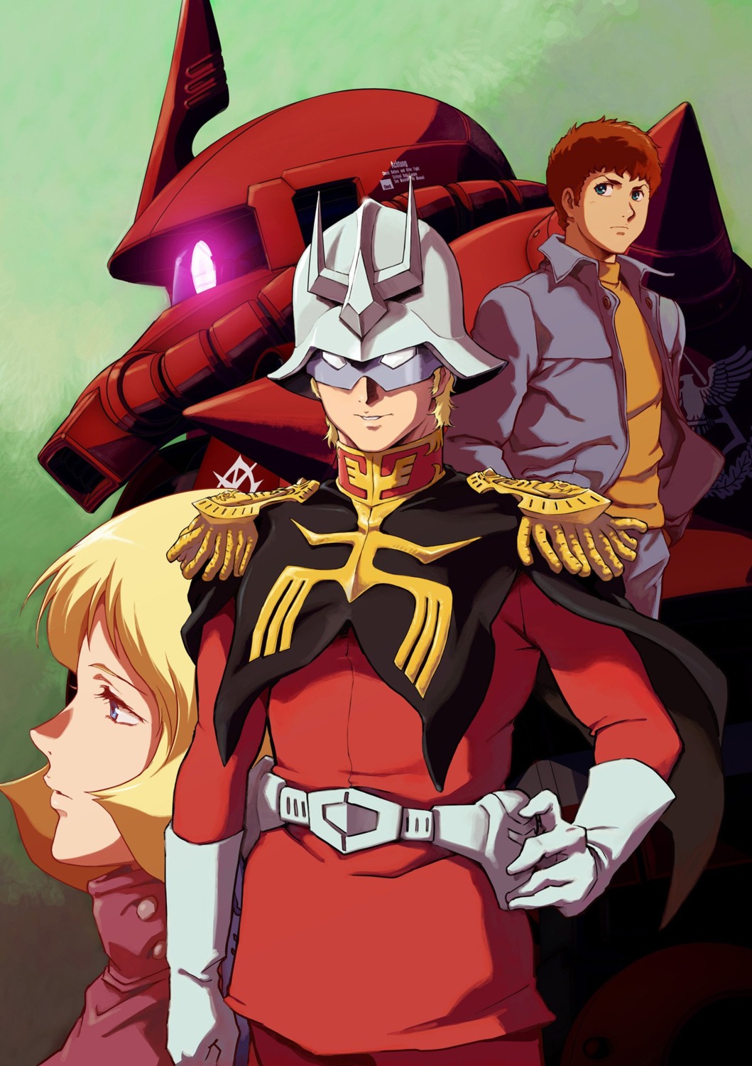 amuro_ray char_aznable gundam gundam_the_origin mecha ms-06_zaku_ii nishimura_hiroyuki sayla_mass uniform