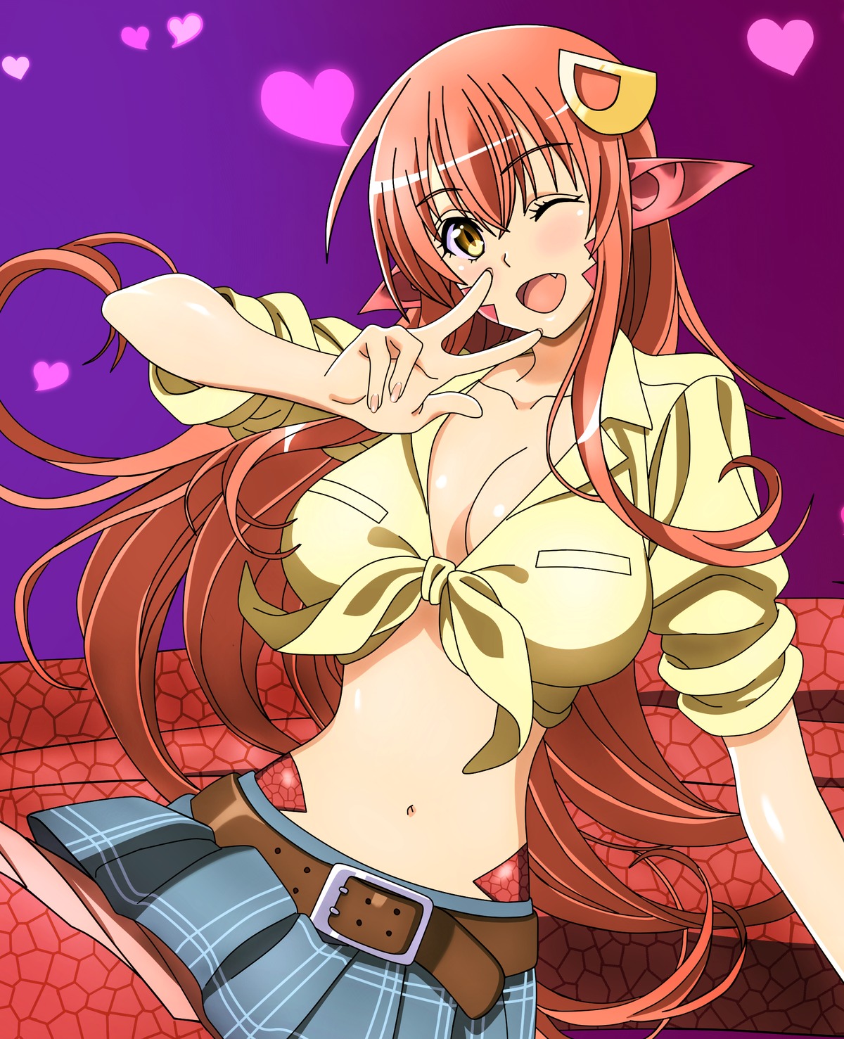 cleavage dt501061 miia_(monster_musume) monster_girl monster_musume_no_iru_nichijou no_bra open_shirt pointy_ears tail