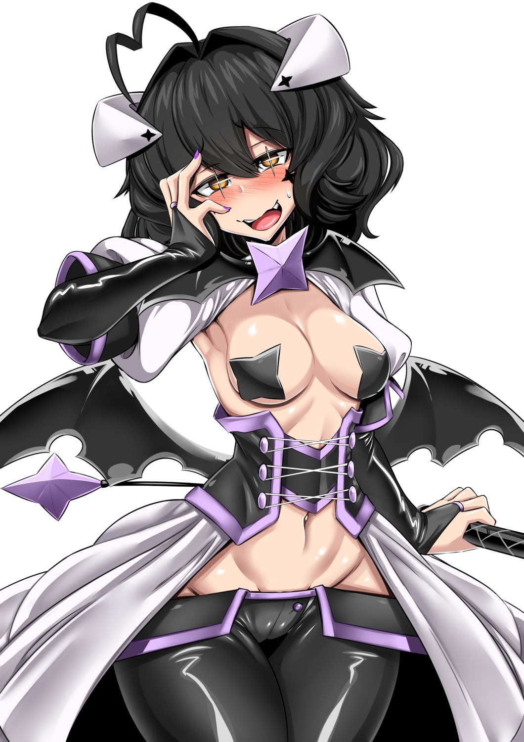 breasts cameltoe horns no_bra open_shirt pasties virusotaku weapon wings