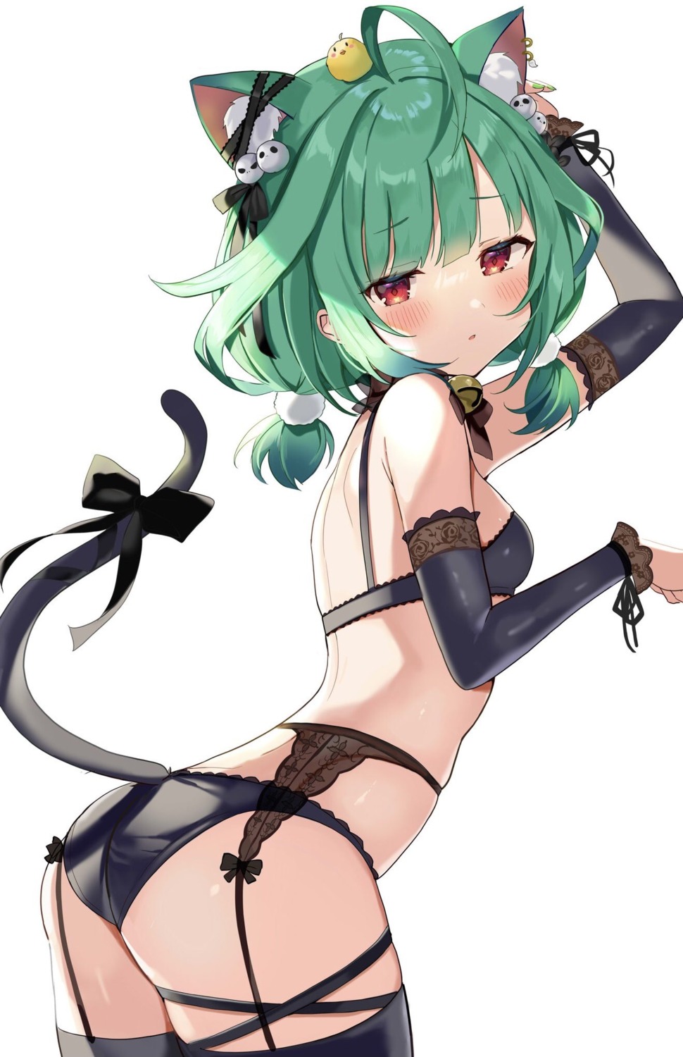 animal_ears ass bra garter garter_belt hololive nekomimi pantsu satoupote stockings tail thighhighs uruha_rushia