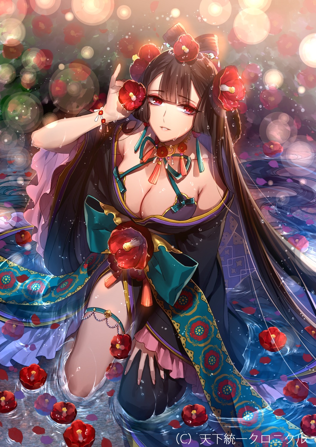 cleavage garter japanese_clothes kazari_tayu tenka_touitsu_chronicle wet