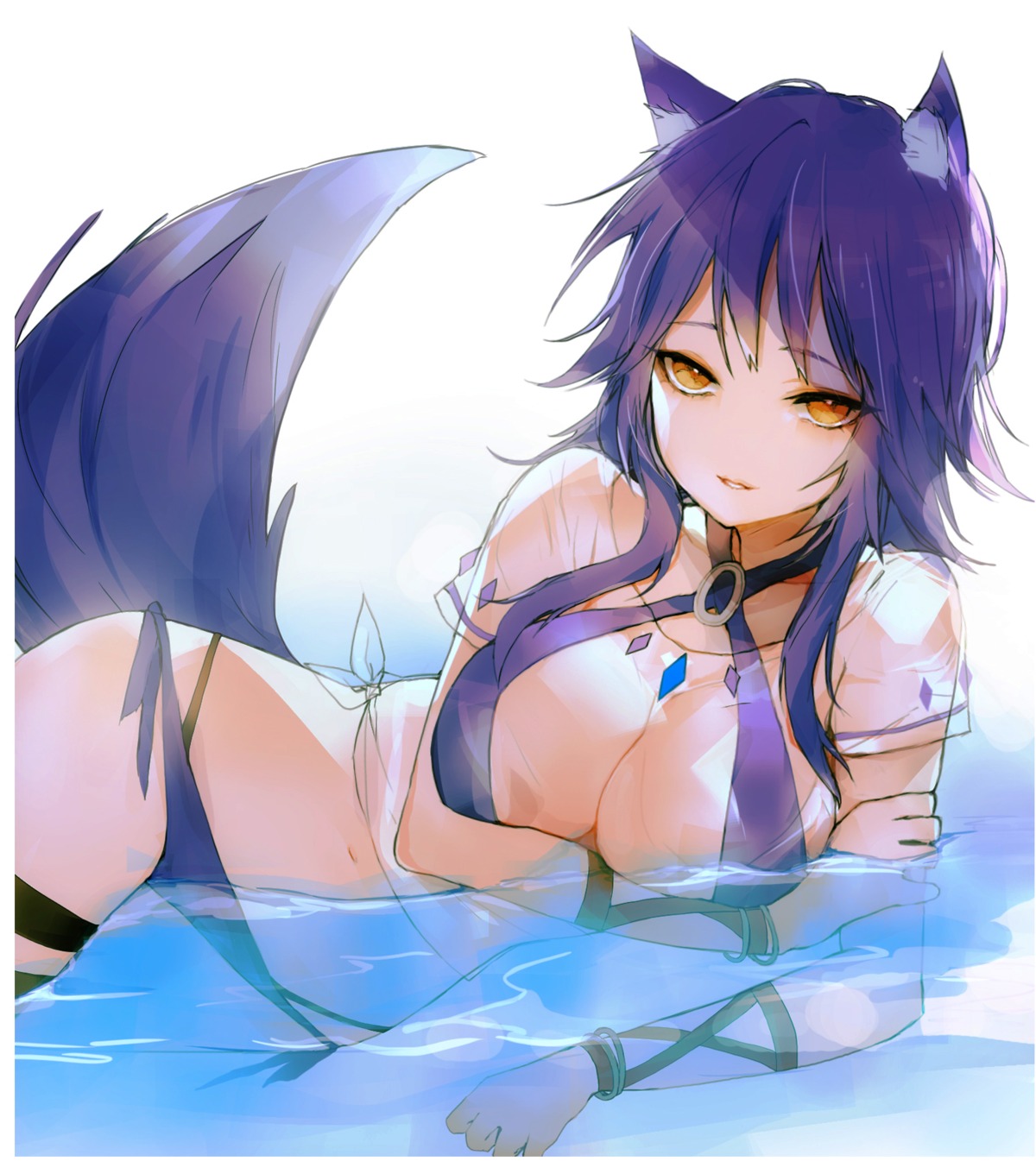 aki_makoto animal_ears bikini breast_hold peanutc princess_connect princess_connect!_re:dive see_through swimsuits tail wet