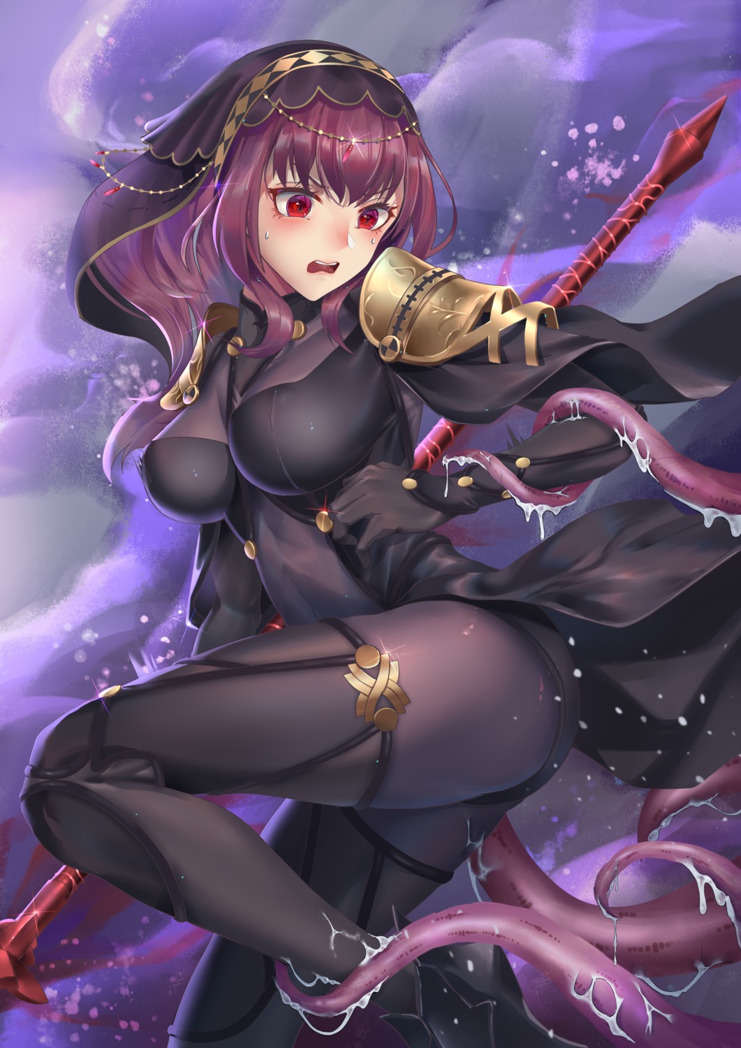armor bodysuit breast_hold fate/grand_order scathach_(fate/grand_order) tentacles weapon wucanming
