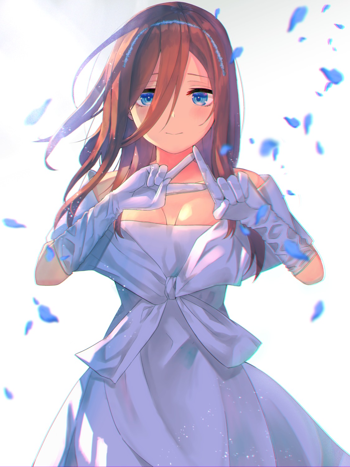 5-toubun_no_hanayome cleavage dress nakano_miku no_bra slime07 wedding_dress