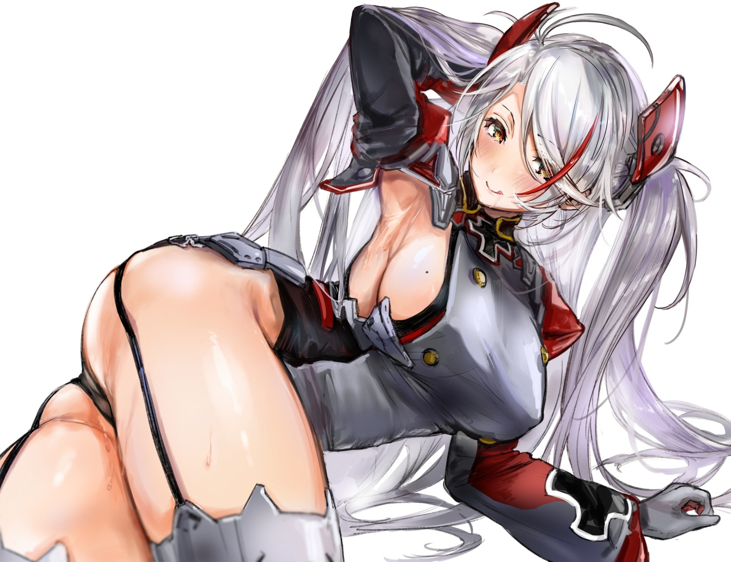 azur_lane erect_nipples gyudan_(t1k_7) no_bra pantsu prinz_eugen_(azur_lane) stockings thighhighs uniform