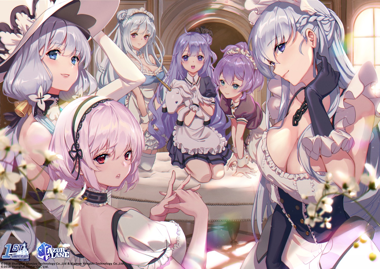 azur_lane belfast_(azur_lane) cleavage cygnet_(azur_lane) illustrious_(azur_lane) javelin_(azur_lane) lucid_sky maid sirius_(azur_lane) stockings thighhighs unicorn_(azur_lane)