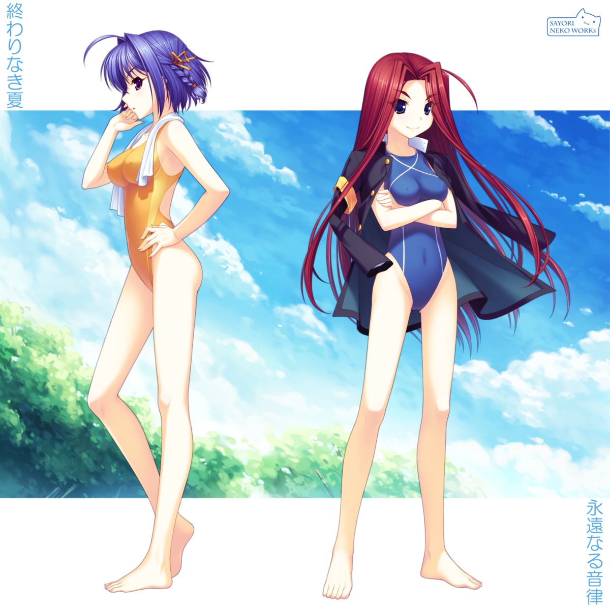 erect_nipples oogami_ritsuko orihara_ai owari_naki_natsu_towa_naru_shirabe sayori swimsuits