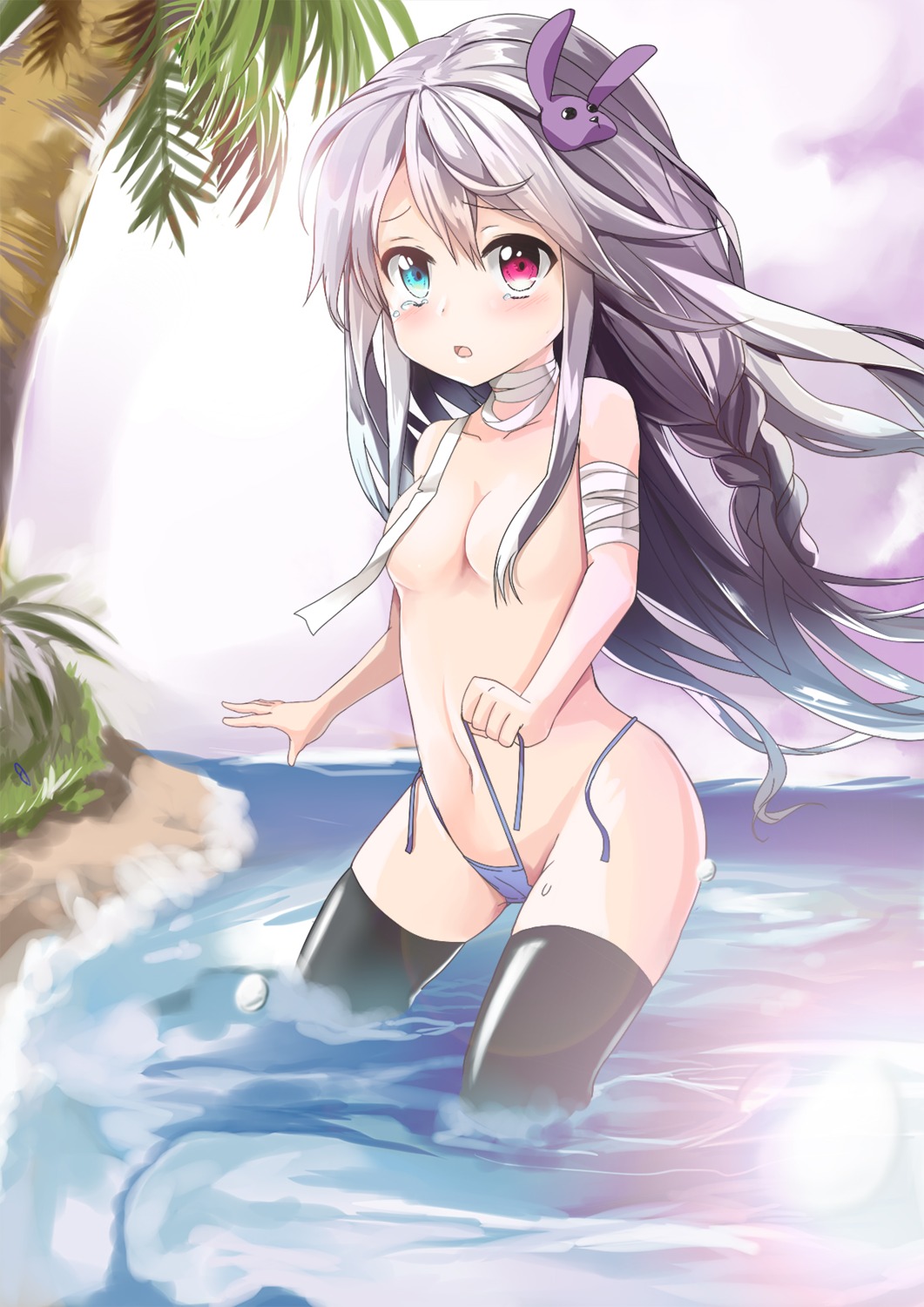 bandages heterochromia loli swimsuits sword_girls thighhighs togo topless undressing wet