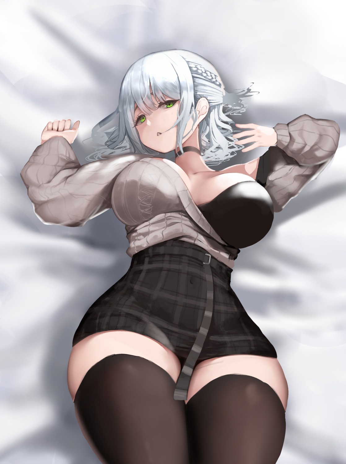 bbolalus hololive no_bra shirogane_noel sweater thighhighs