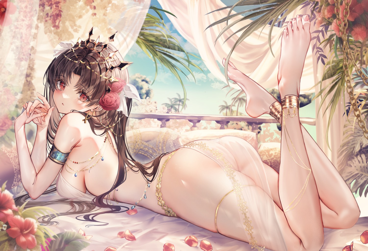 ass chiachun0621 fate/grand_order feet garter ishtar_(fate/grand_order) no_bra nopan see_through