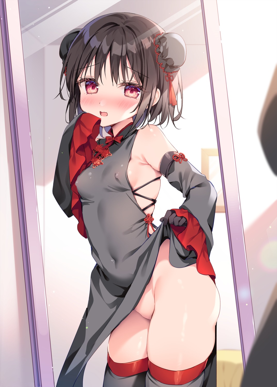 chinadress detexted erect_nipples loli no_bra nopan see_through shikitani_asuka skirt_lift thighhighs