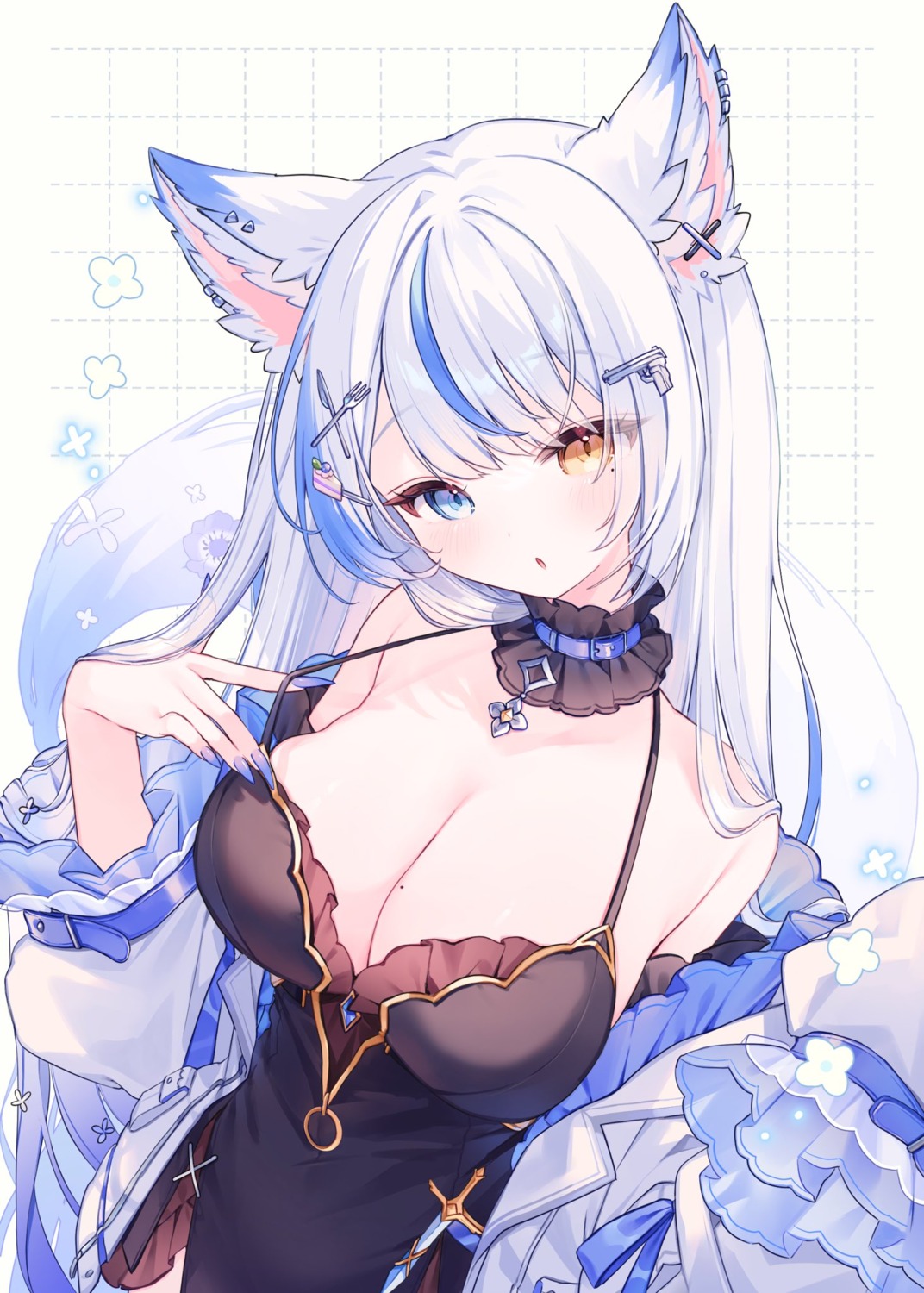 animal_ears dress heterochromia indie_virtual_youtuber komomo_(2899) lulebel no_bra tail