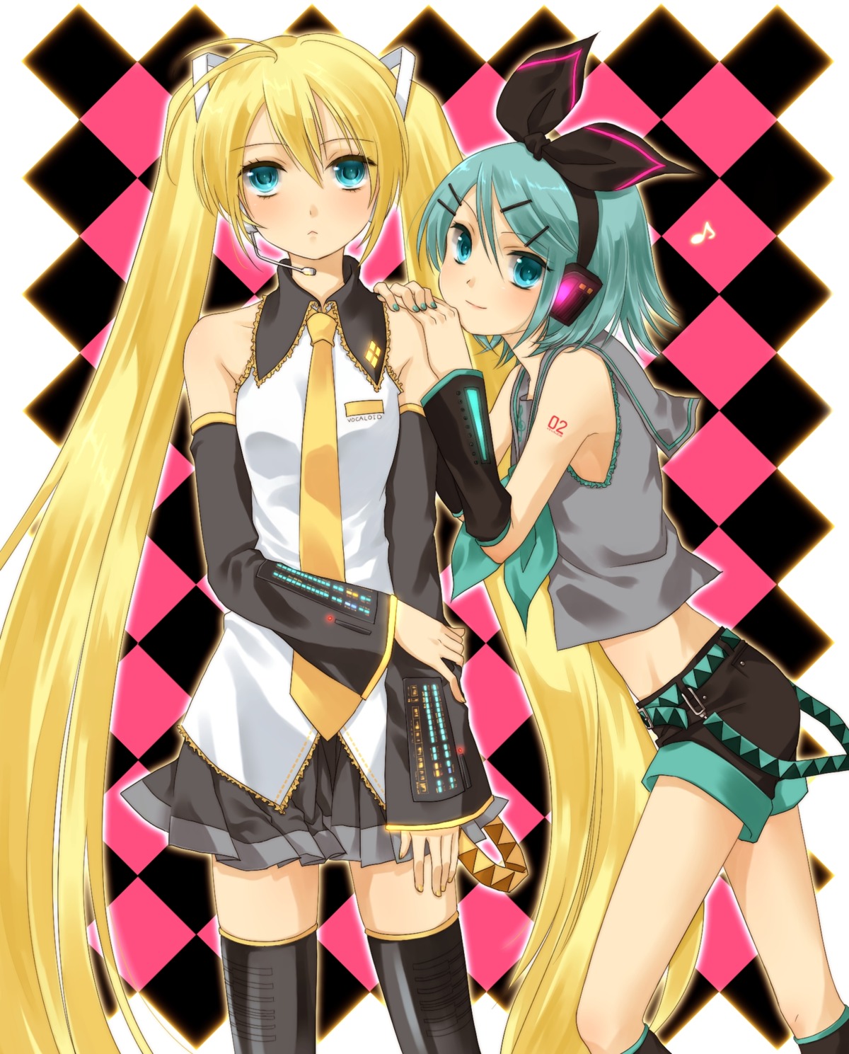 cosplay hatsune_miku headphones kagamine_rin okitsune thighhighs vocaloid