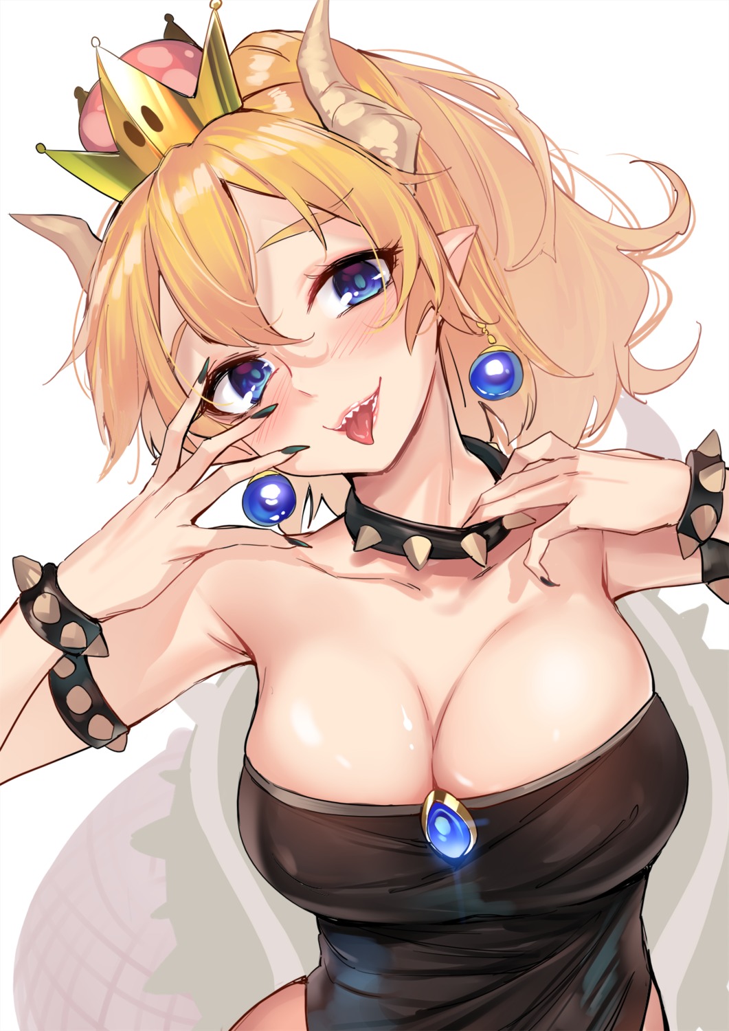 bowsette cleavage genderswap horns new_super_mario_bros._u_deluxe pointy_ears tail yaguo