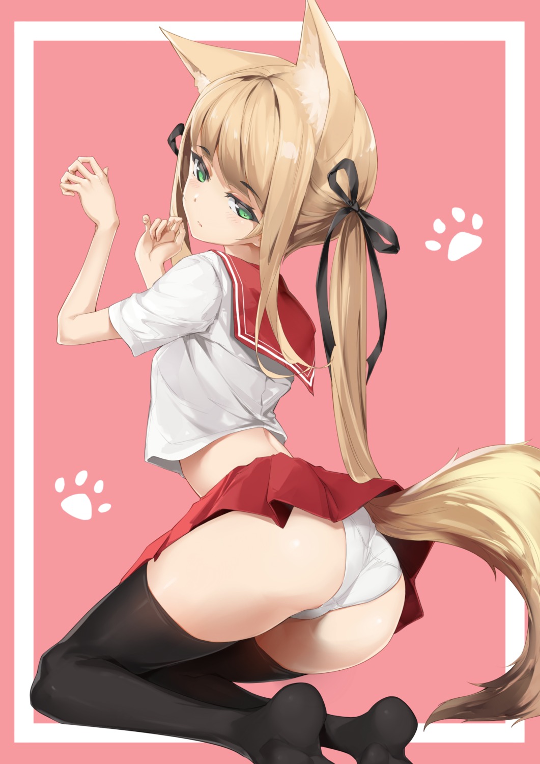 animal_ears ass bitterpain pantsu seifuku skirt_lift tail thighhighs thong