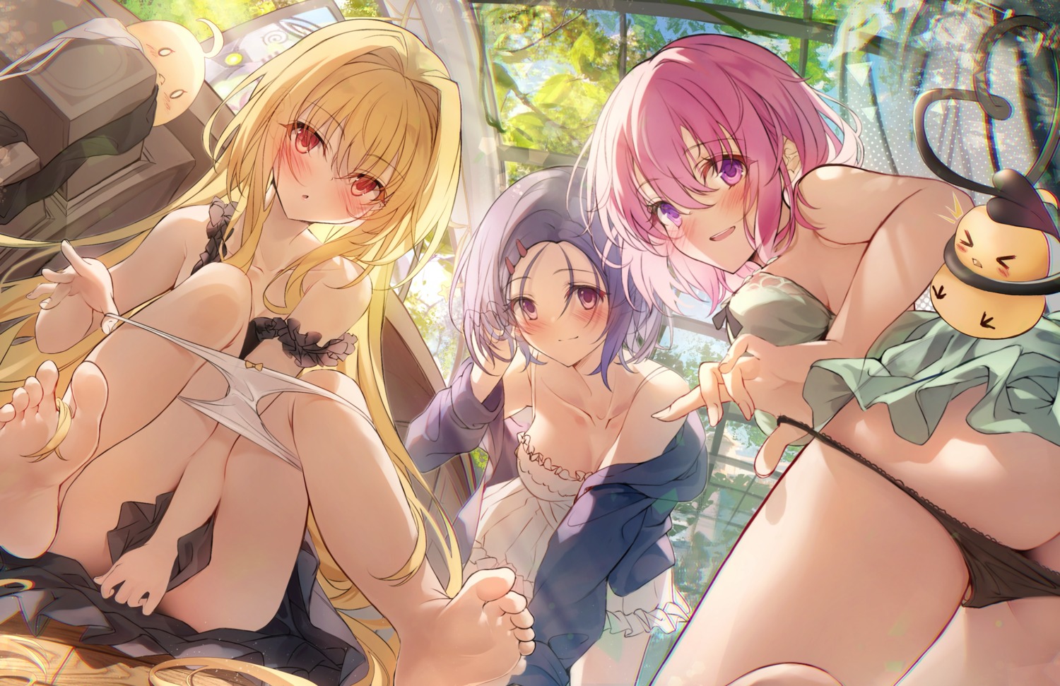 ass azur_lane crossover golden_darkness heaven's_melody loli manjuu_(azur_lane) momo_velia_deviluke pantsu panty_pull sairenji_haruna skirt_lift tail to_love_ru to_love_ru_darkness undressing