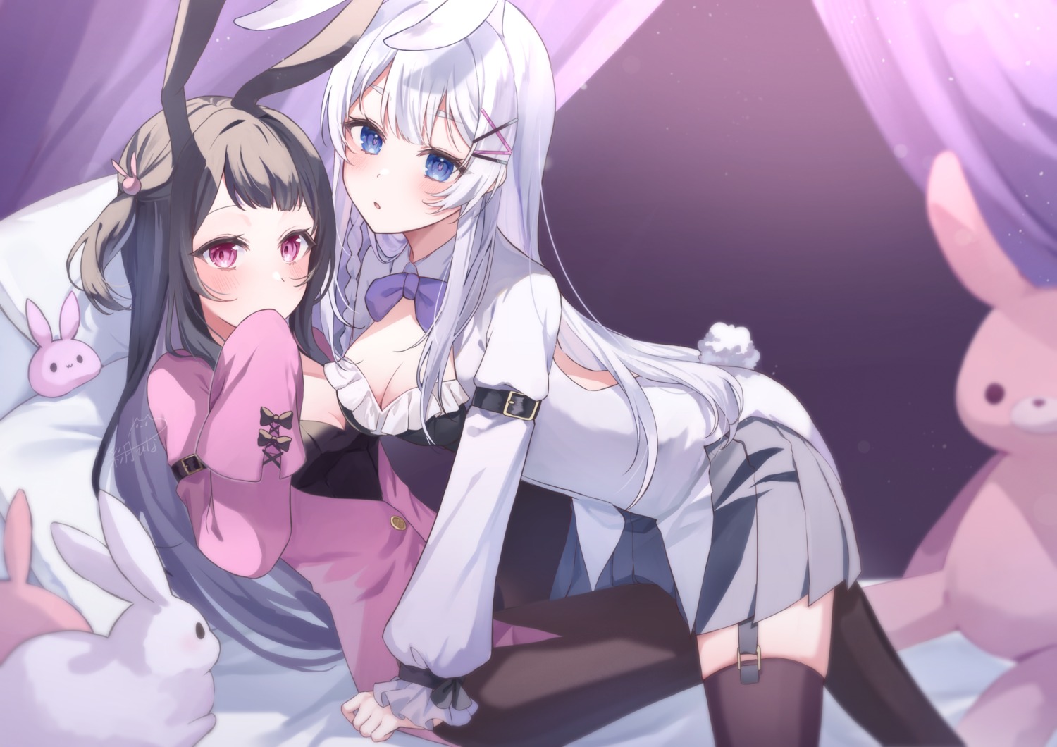 animal_ears ayatsuki_hina bunny_ears pantyhose stockings tail thighhighs yuri