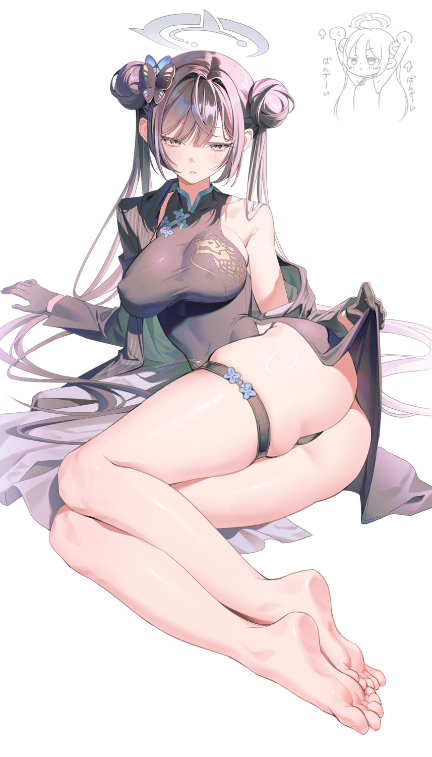 ass blue_archive chibi chinadress erect_nipples feet garter gyum_(myyyyyon) halo no_bra pantsu ryuuge_kisaki skirt_lift thong