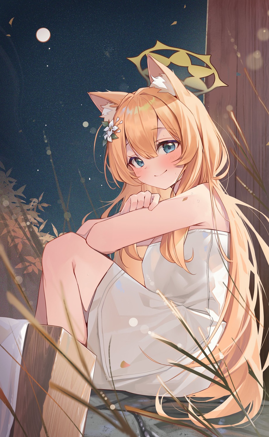 animal_ears blue_archive halo iochi_mari kurobi_(netisz) nekomimi onsen towel wet