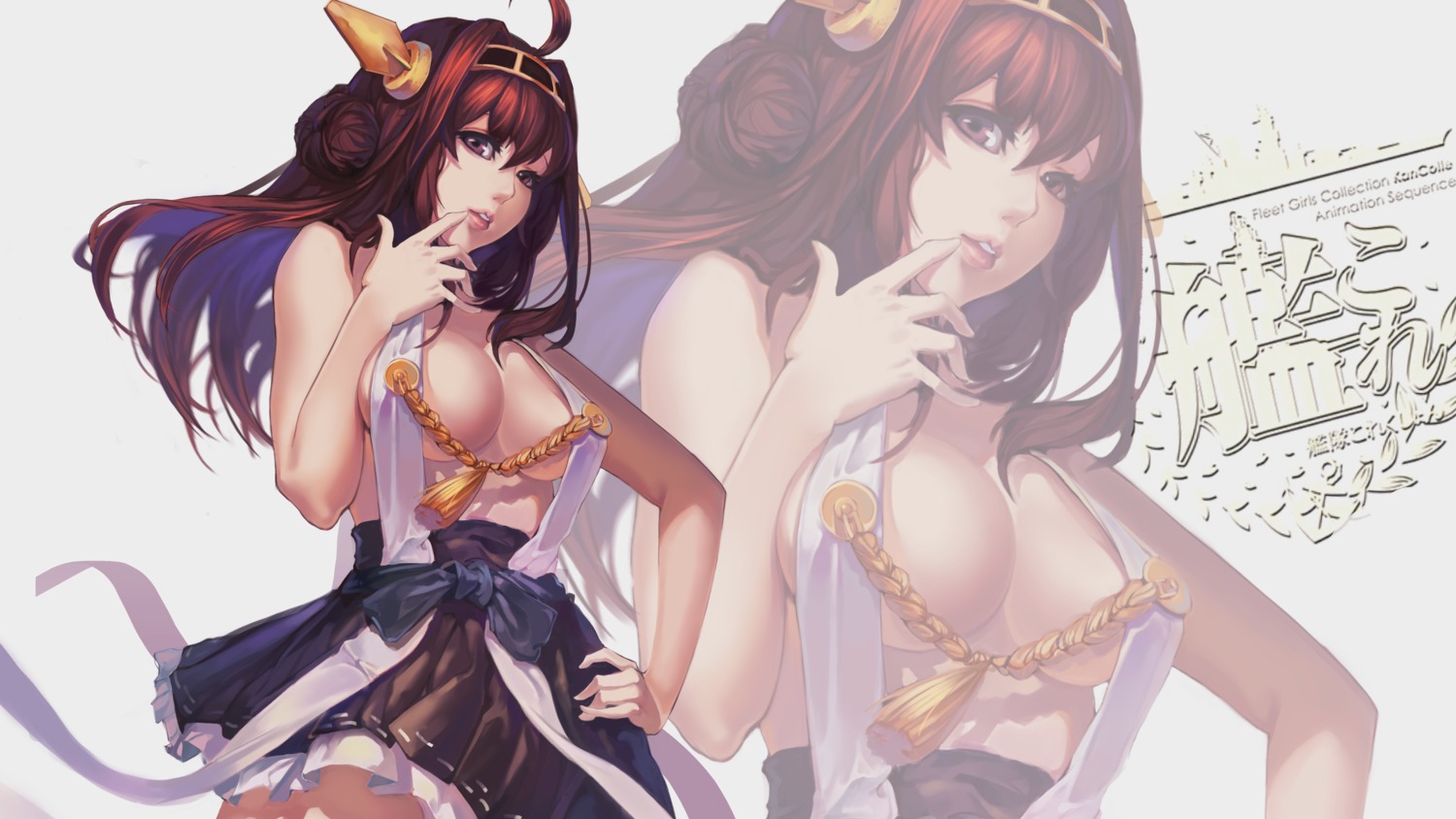 ayasaki_nako cleavage japanese_clothes kantai_collection kongou_(kancolle) no_bra open_shirt underboob