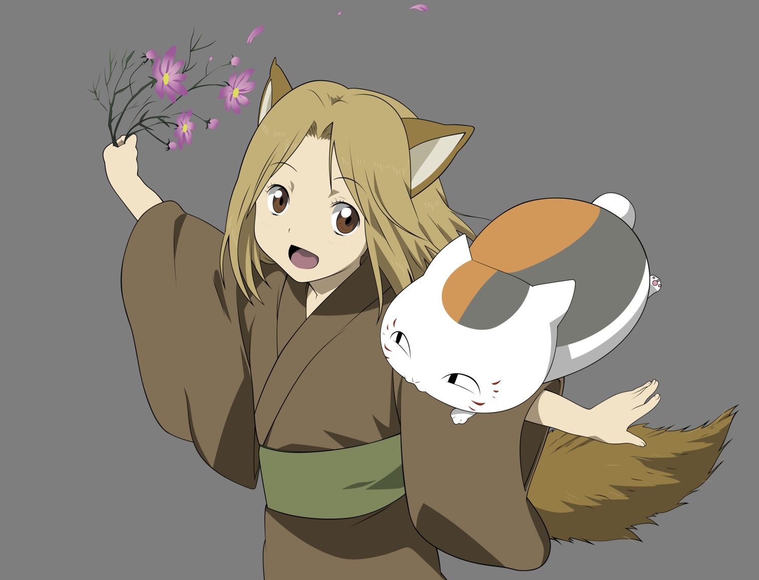 animal_ears kitsune kogitsune natsume_yuujinchou nyanko tail transparent_png vector_trace yukata