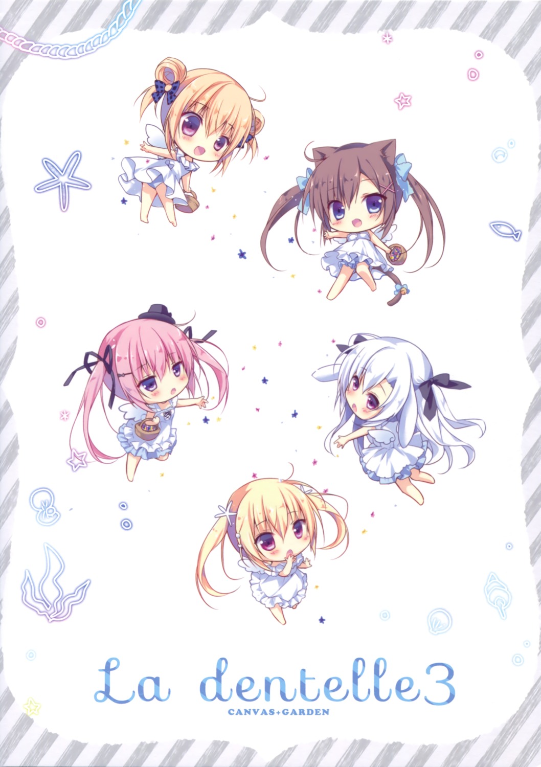 animal_ears ass bloomers chibi dress hoshigaoka_ciel miyasaka_miyu nekomimi neneka_(canvas+garden) niwasaka_rira pantsu saya_(canvas+garden) shionomiya_richer tail wings