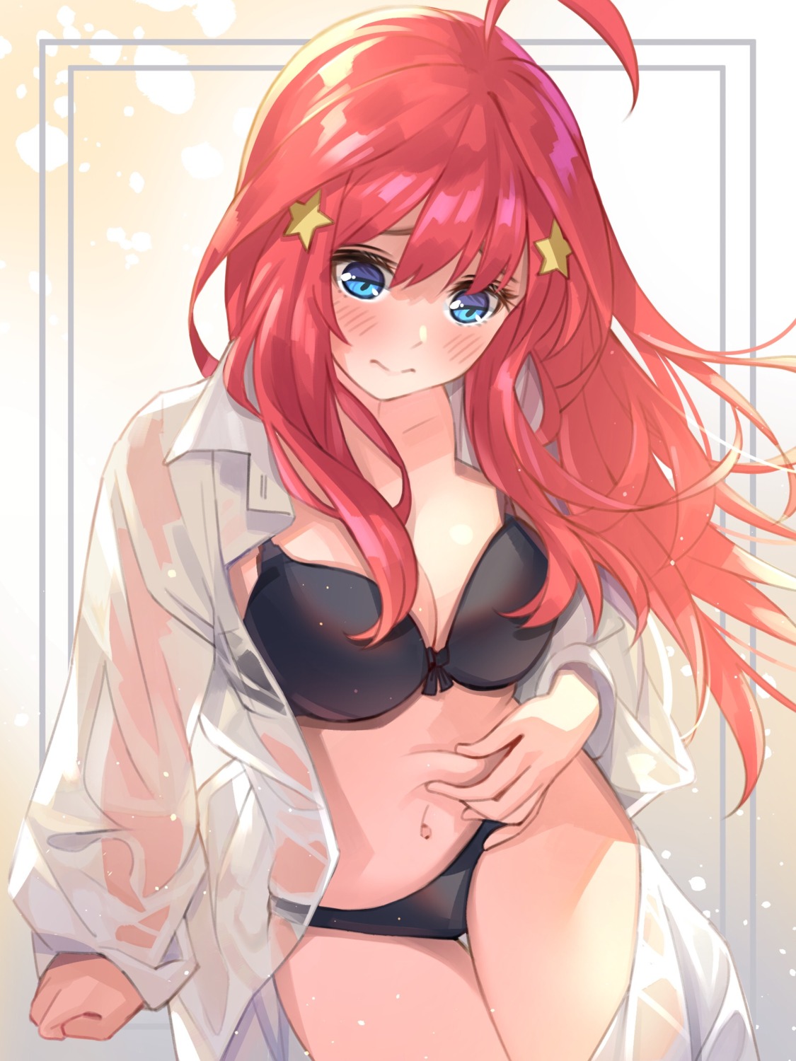 5-toubun_no_hanayome bra cleavage dress_shirt nakano_itsuki open_shirt pantsu see_through to_gemichi wet_clothes