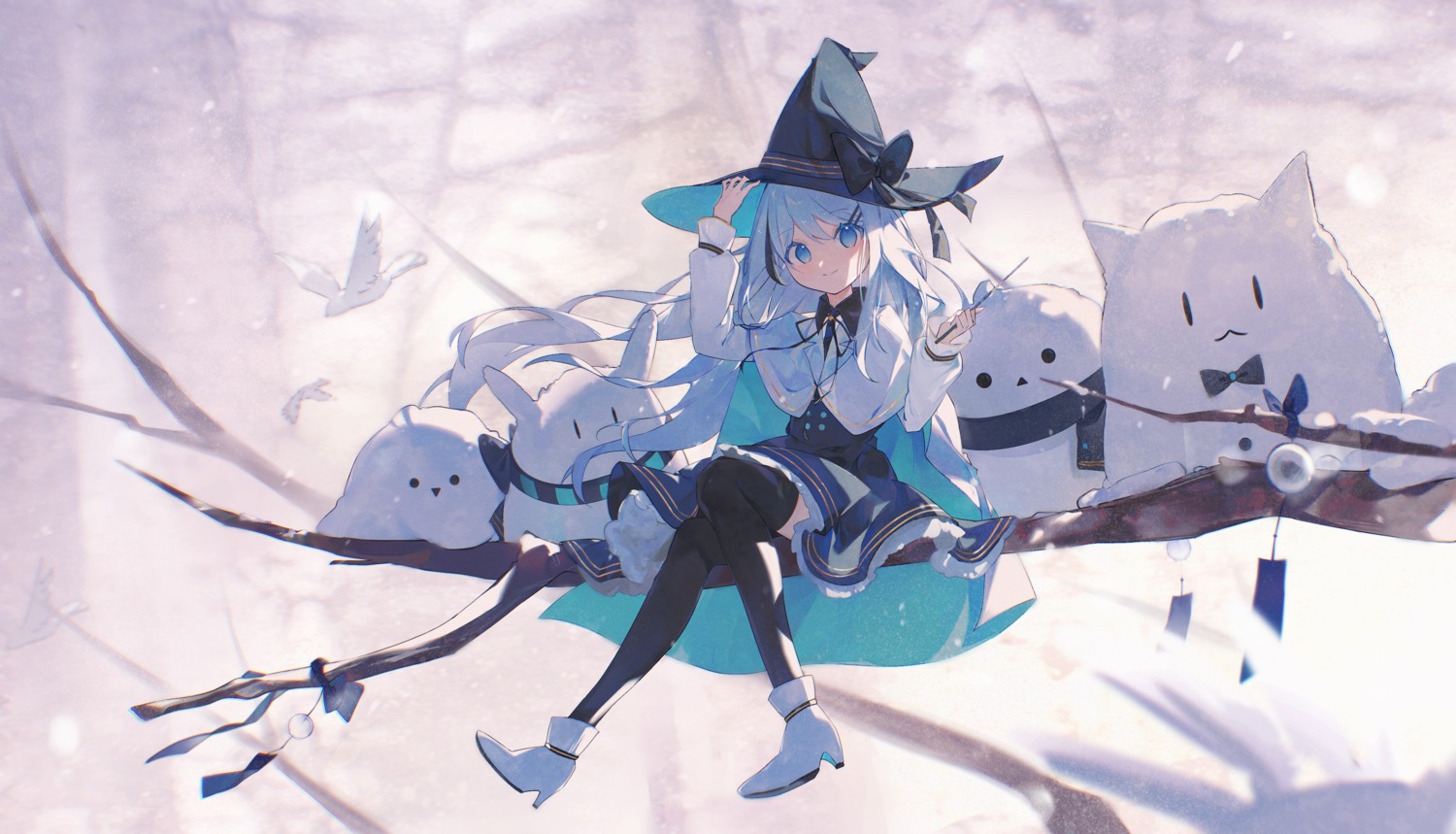 amari_(artist) heels skirt_lift thighhighs witch