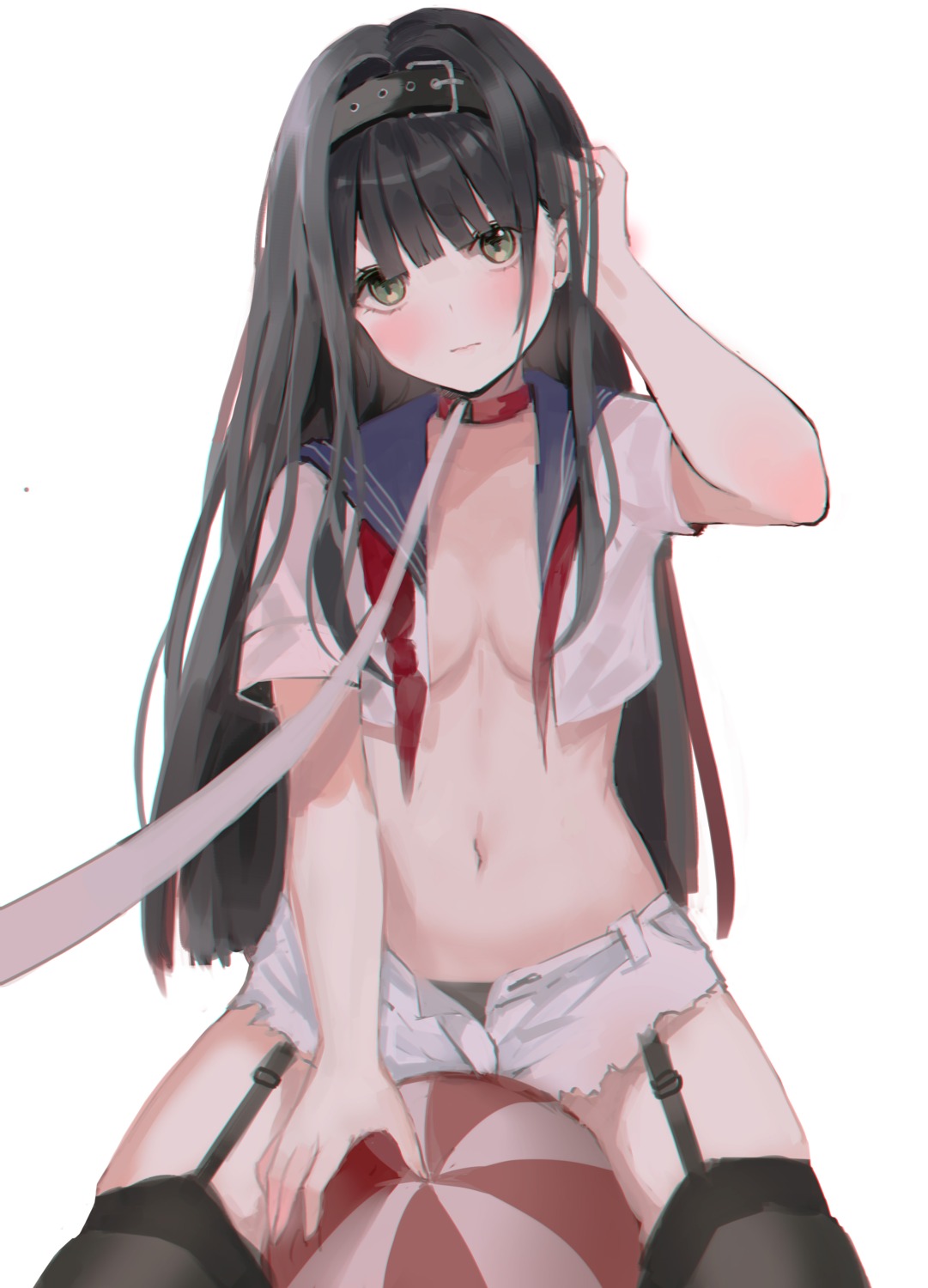 hum_(ten_ten) no_bra open_shirt pantsu seifuku stockings thighhighs torn_clothes