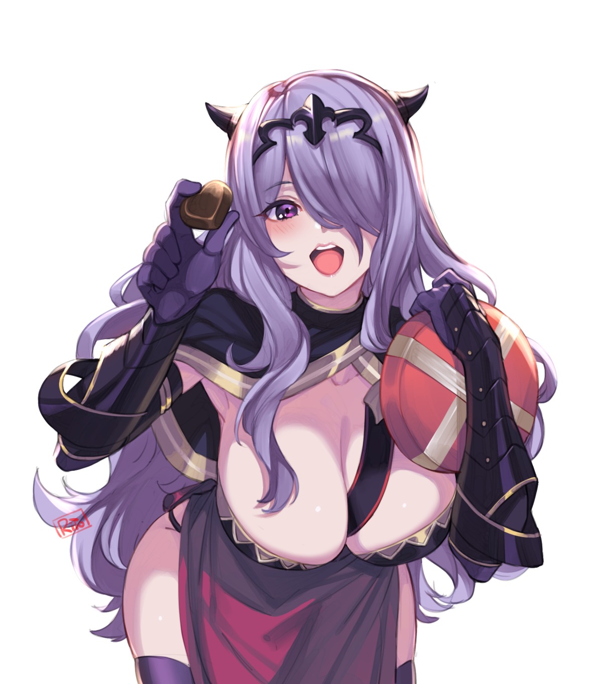 armor camilla fire_emblem fire_emblem_if horns no_bra ritence thighhighs valentine