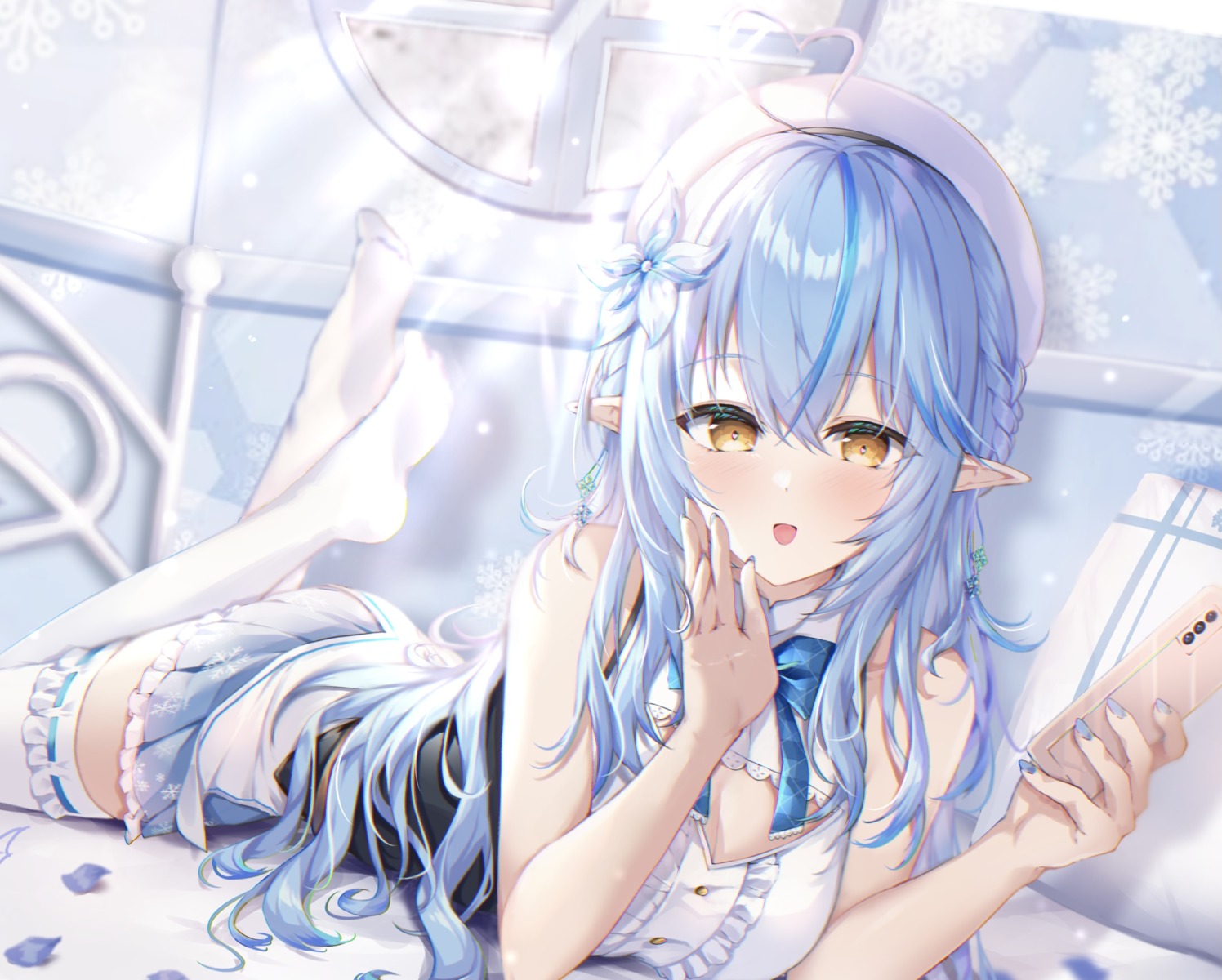 cleavage elf feet fuchi_(0616tk) hololive pointy_ears thighhighs yukihana_lamy