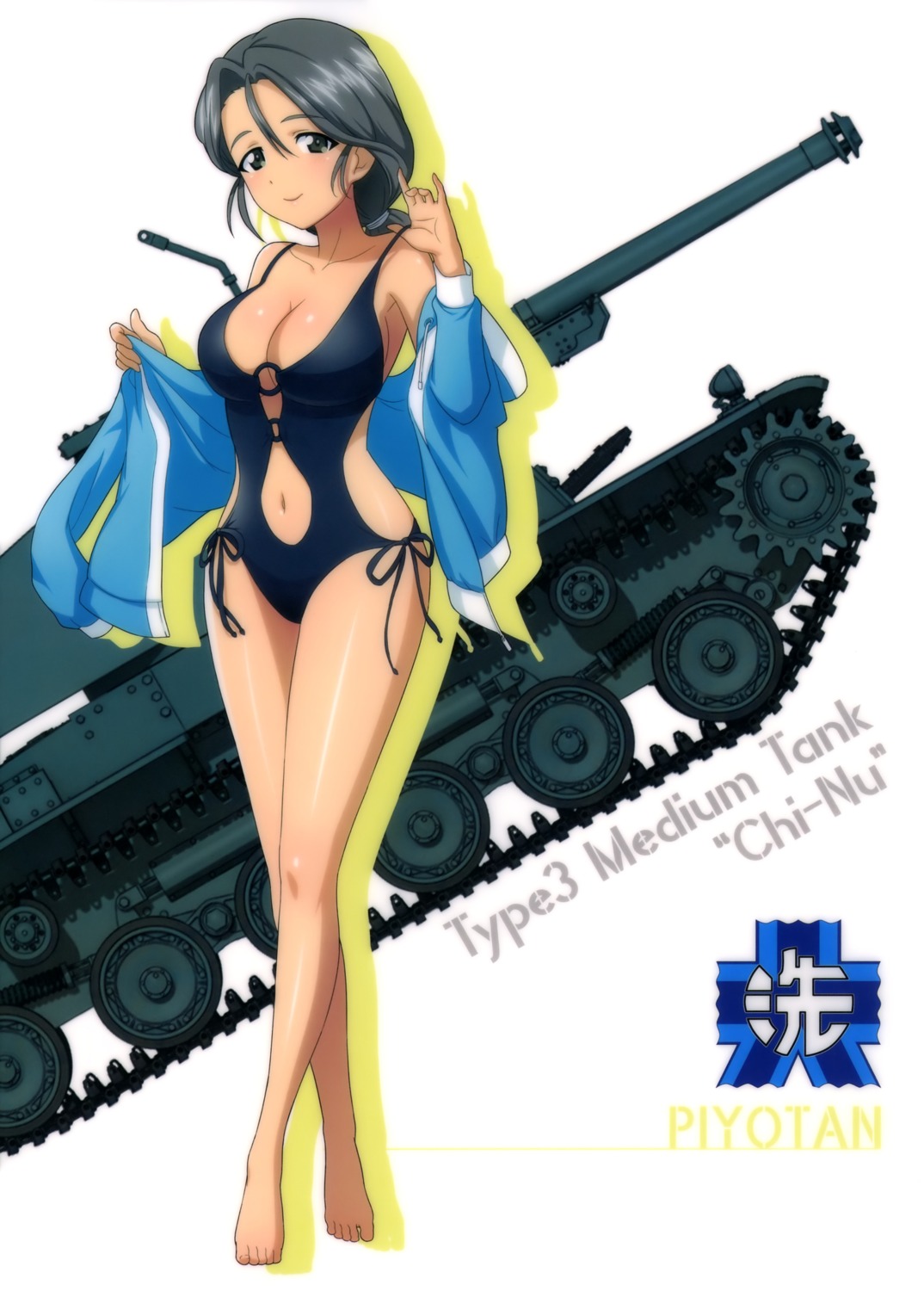 cleavage girls_und_panzer open_shirt piyotan swimsuits undressing