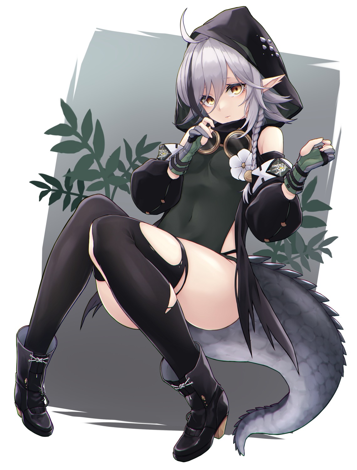 arknights heels namec0 pointy_ears tail thighhighs tomimi_(arknights) torn_clothes