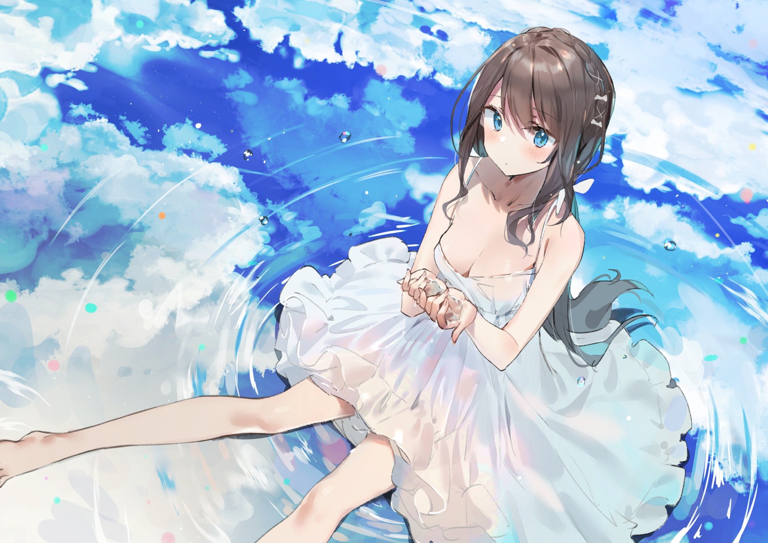 cleavage dress kurutsu see_through summer_dress wet_clothes