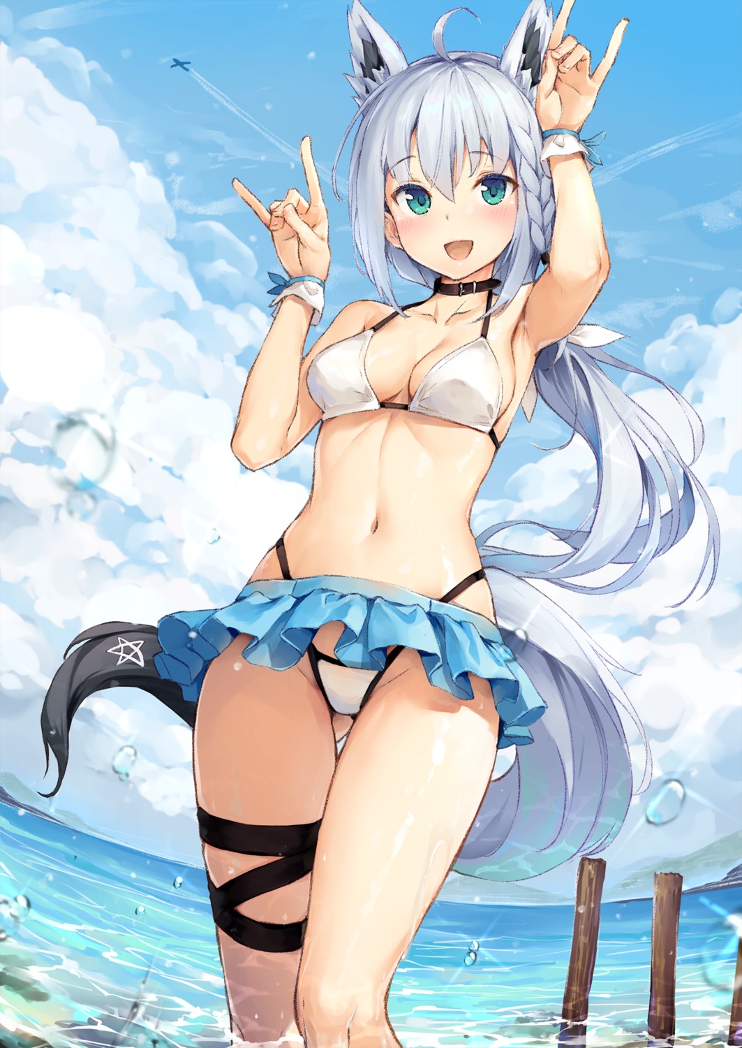 animal_ears bikini garter hololive hololive_gamers kitsune shirakami_fubuki swimsuits sy4 tail wet