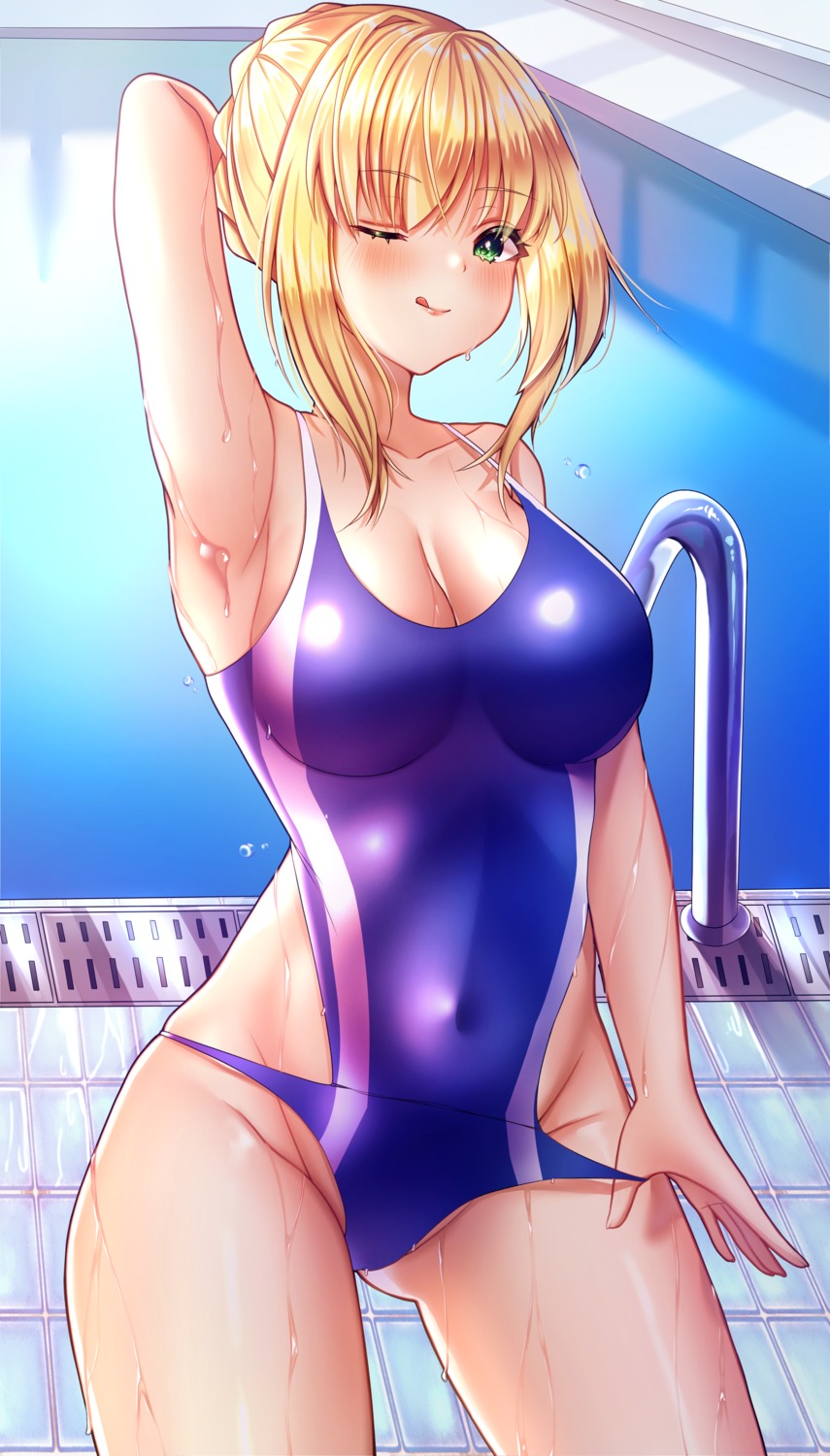 cleavage fate/grand_order saber swimsuits vitaminechan wet