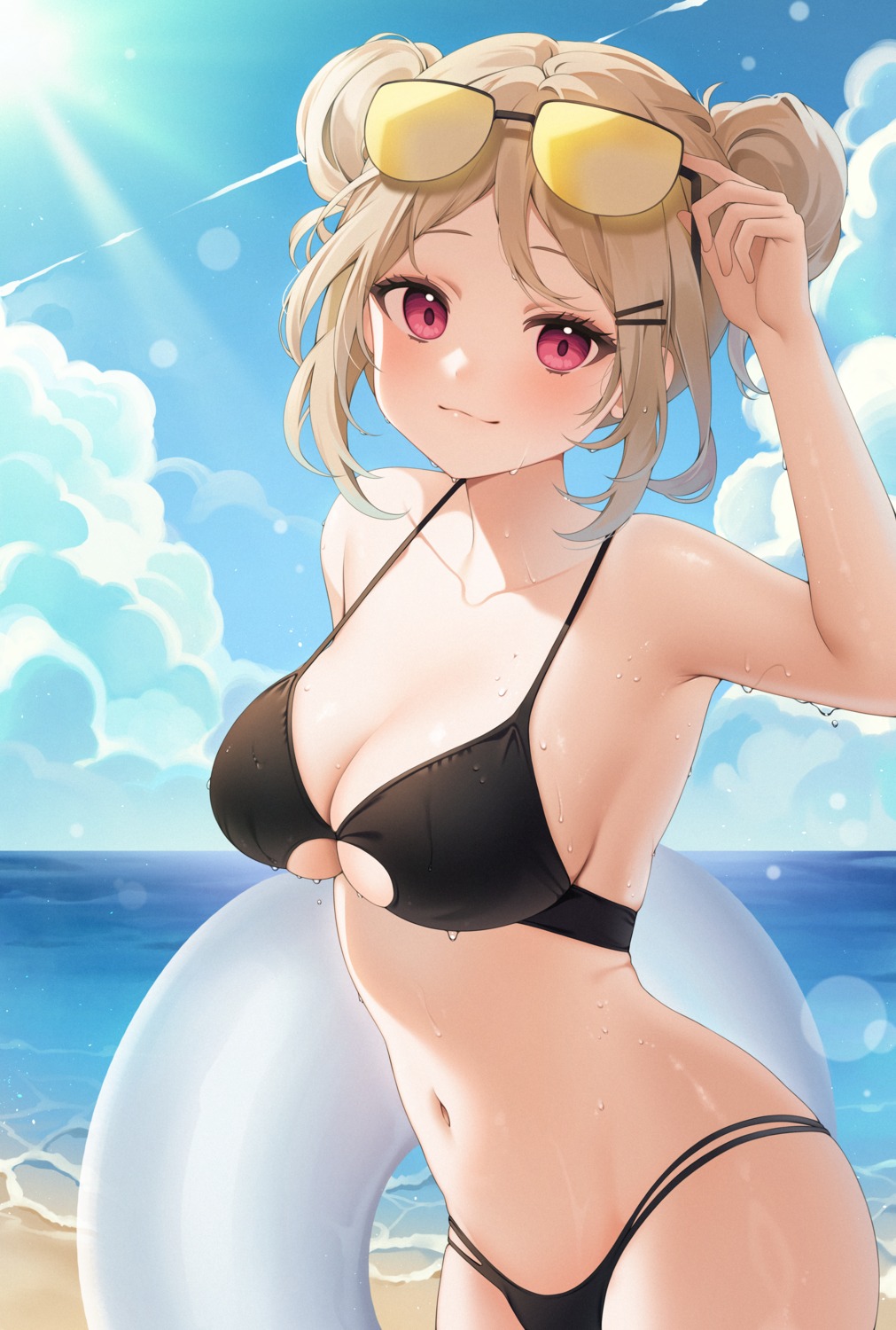 bikini girls_frontline megane p90_(girls_frontline) reel_(riru) swimsuits wet