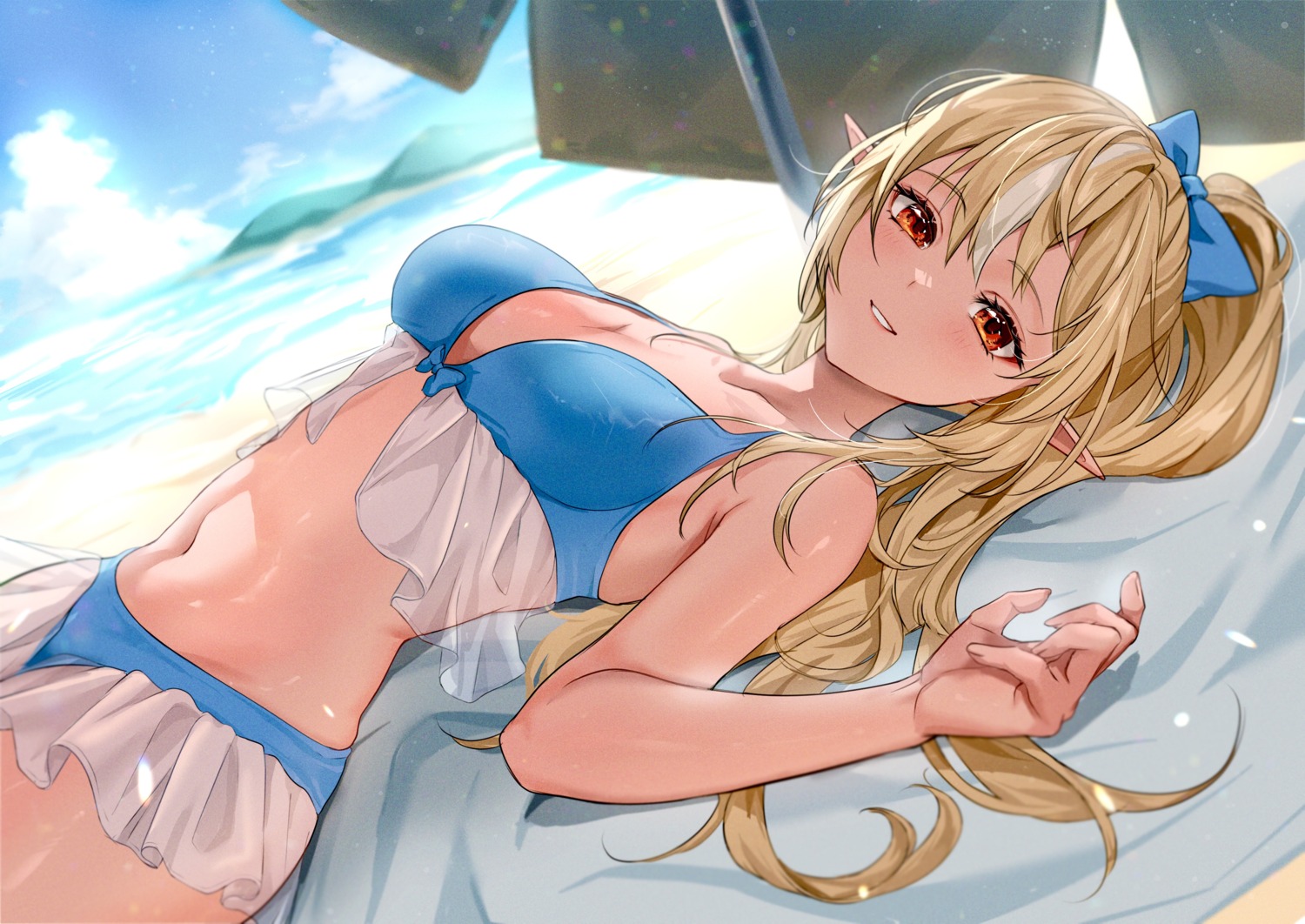 bikini elf hololive monokawa_(iurl1z) pointy_ears see_through shiranui_flare swimsuits