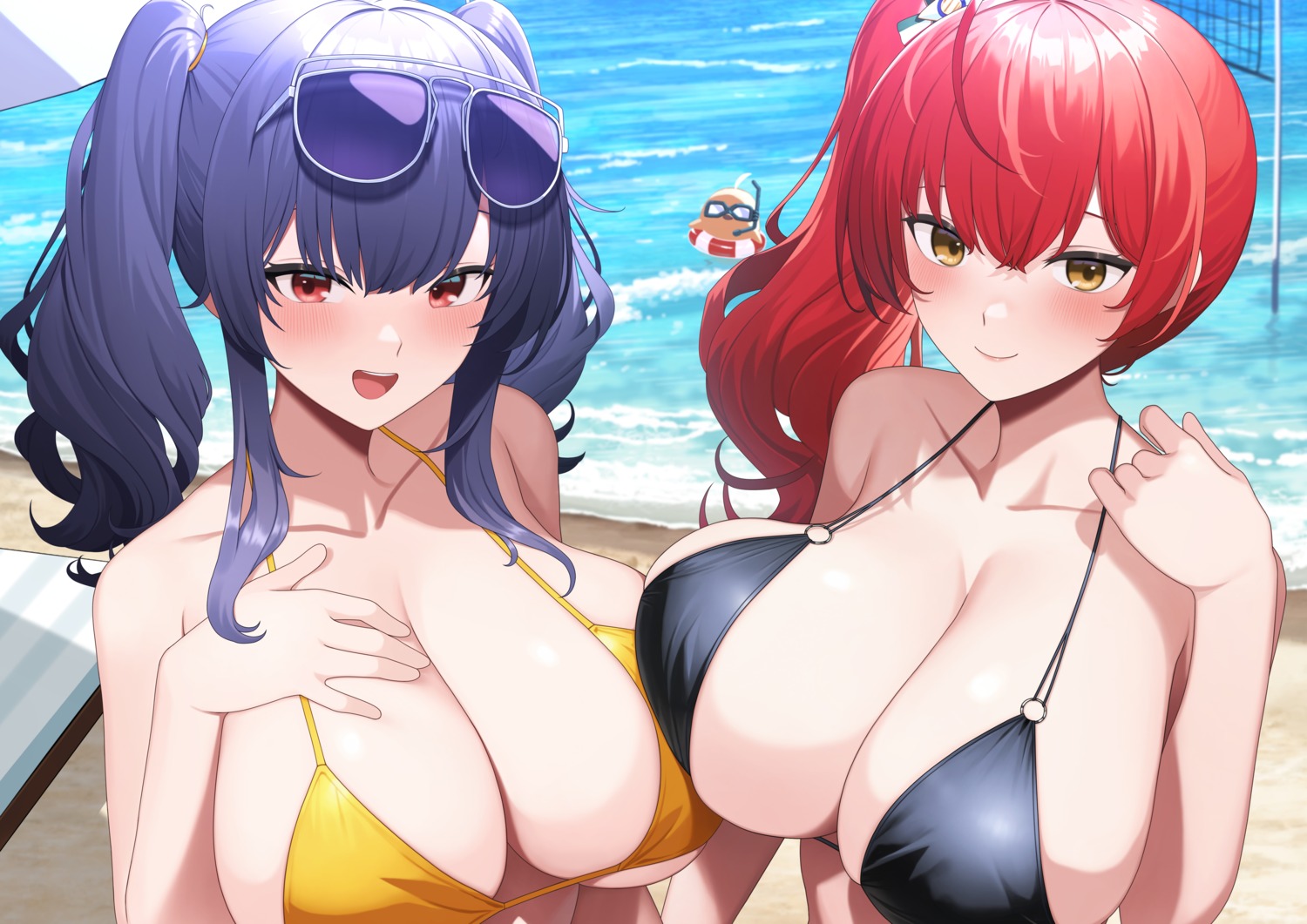 azur_lane bikini_top breast_hold manjuu_(azur_lane) megane pola_(azur_lane) sakamotono swimsuits zara_(azur_lane)