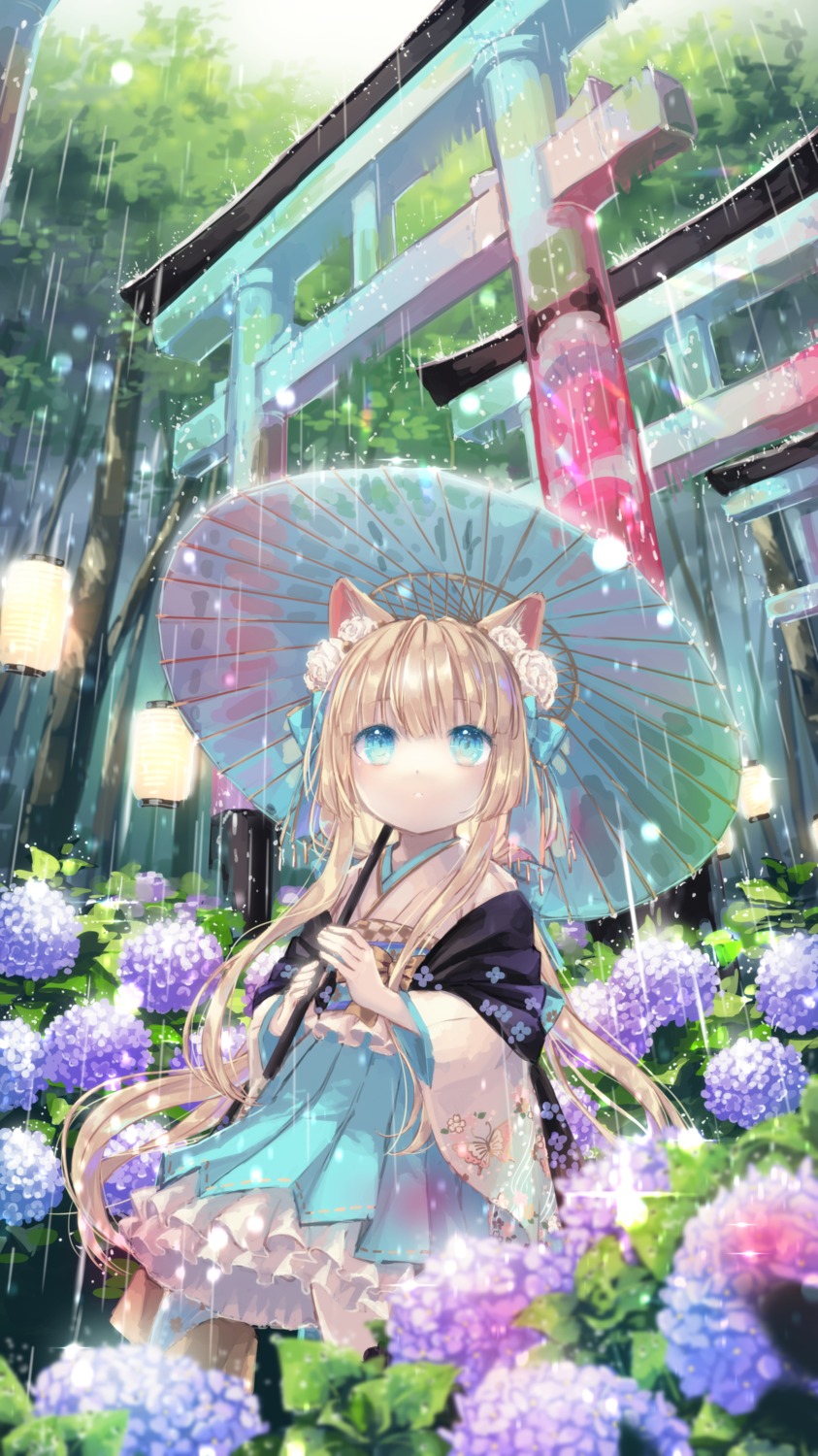 animal_ears japanese_clothes umbrella yumeichigo_alice