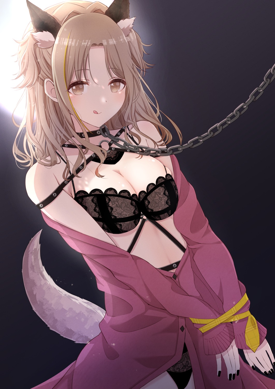 animal_ears bondage bra ichikawa_hinana inumimi open_shirt pantsu shimashi_(mori_no_sato) sweater tail the_idolm@ster the_idolm@ster_shiny_colors