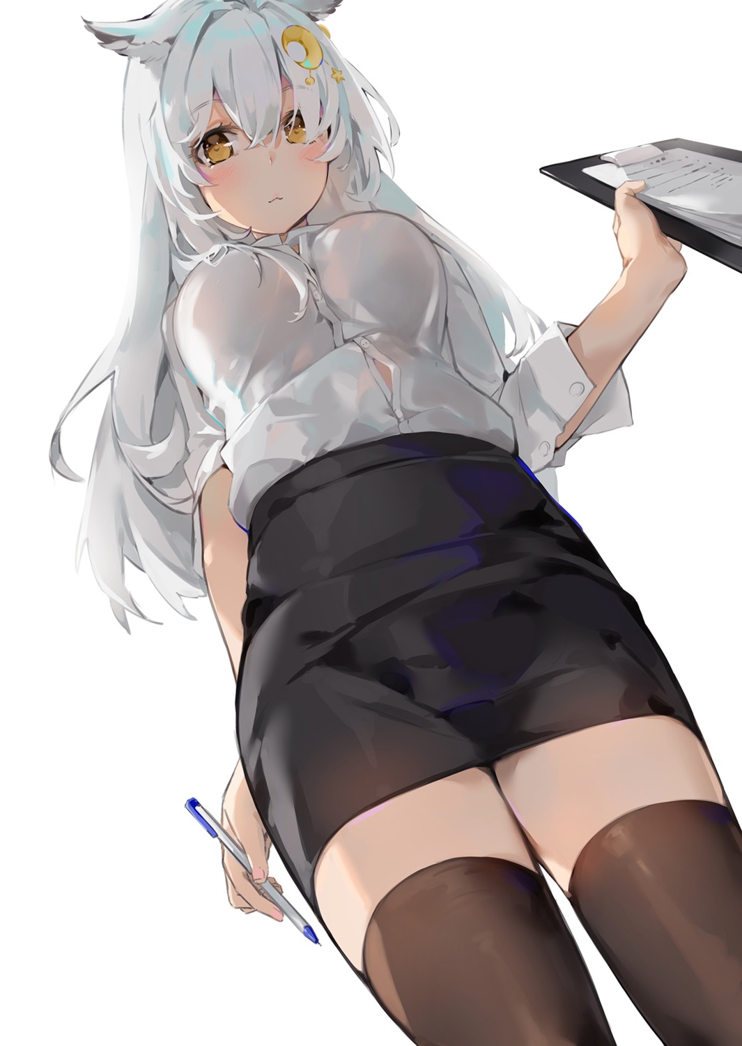 animal_ears dema_hmw dress_shirt thighhighs