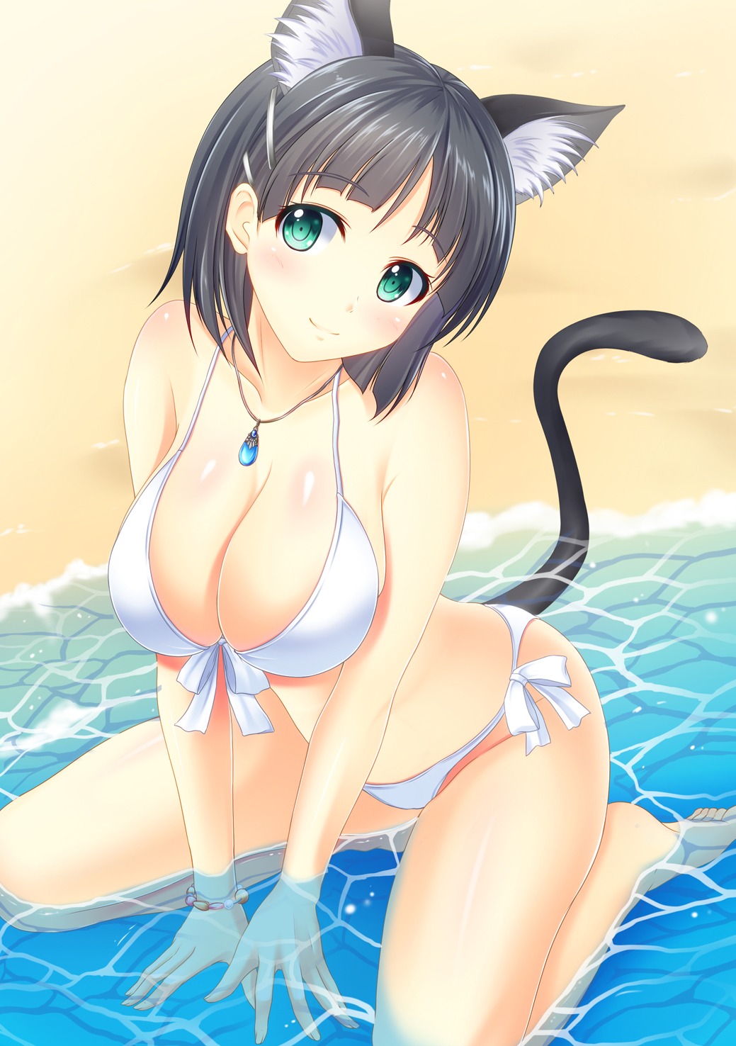 animal_ears bikini cleavage kirigaya_suguha nekomimi pasdar swimsuits sword_art_online tail