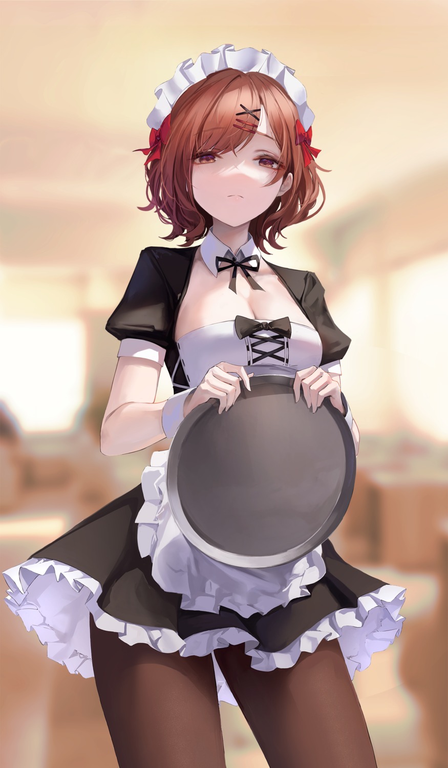 higuchi_madoka hiki_niito maid pantyhose the_idolm@ster the_idolm@ster_shiny_colors waitress