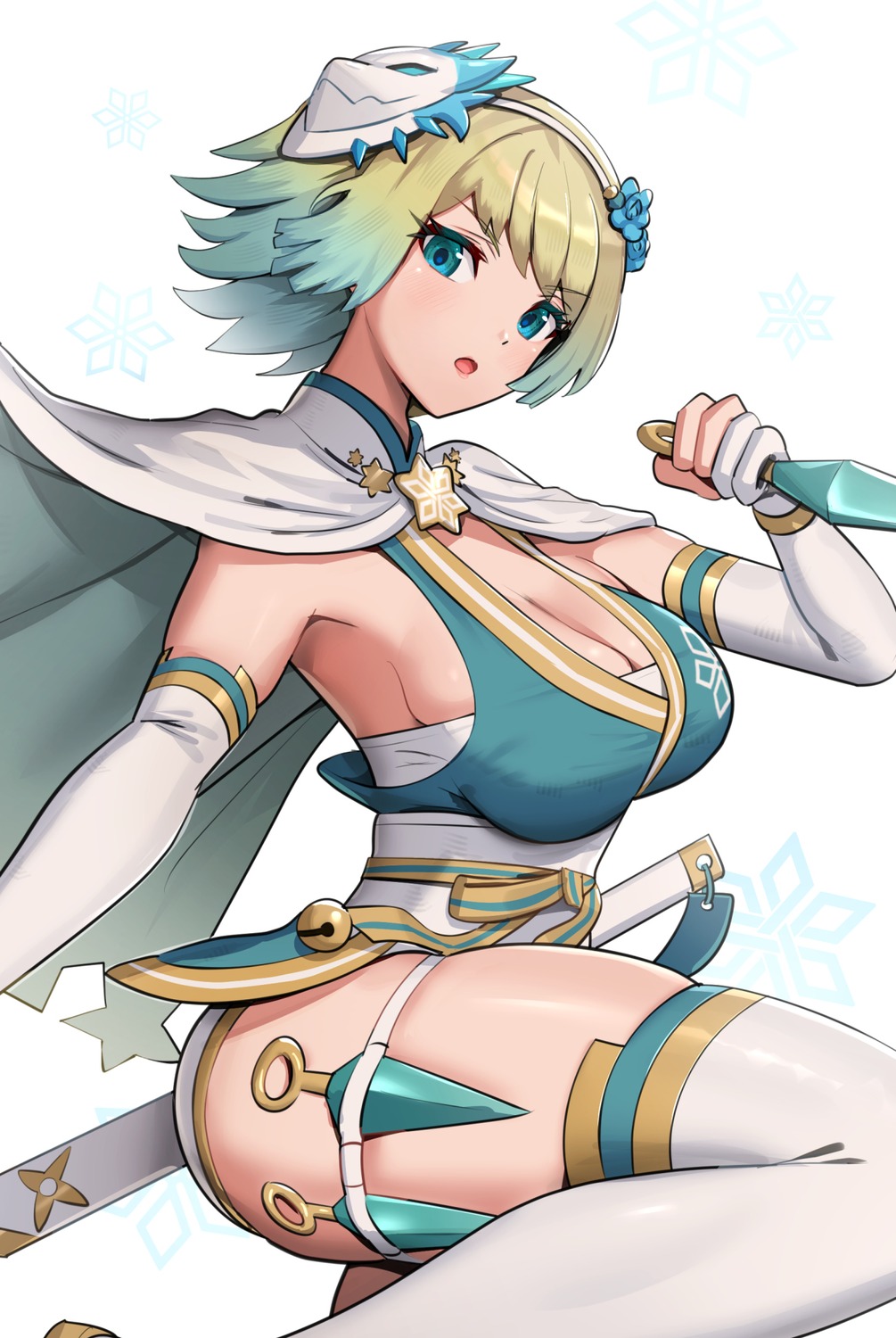 cleavage fire_emblem fire_emblem_heroes fjorm_(fire_emblem) garter gonzarez ninja sword thighhighs weapon