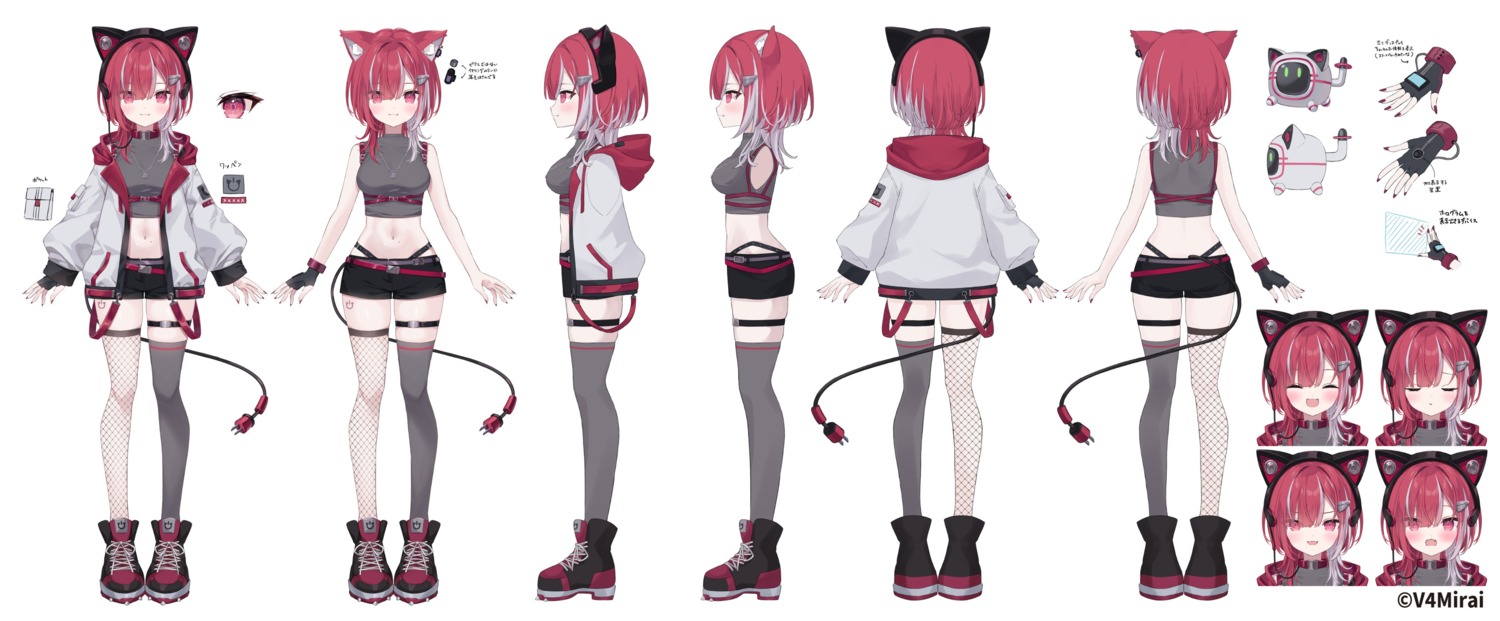 animal_ears character_design expression fishnets garter headphones hoshi lyko_lianna nekomimi tail tattoo thighhighs v4mirai