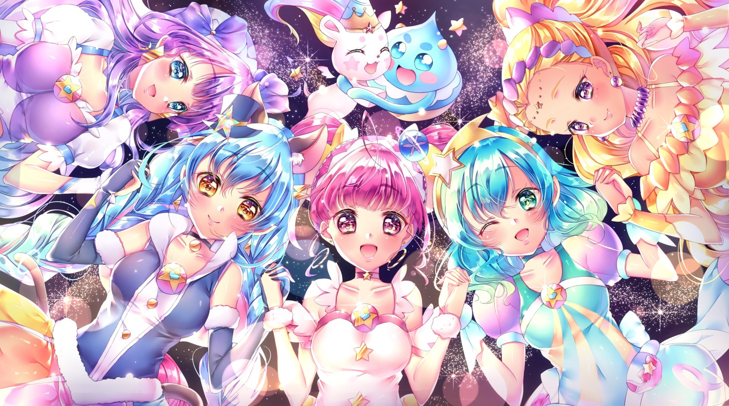 amamiya_erena animal_ears cure_cosmo dress fuwa_(star_twinkle_precure) hagoromo_lala hoshina_hikaru kaguya_madoka nekomimi pretty_cure puruns star_twinkle_precure tail touki_matsuri