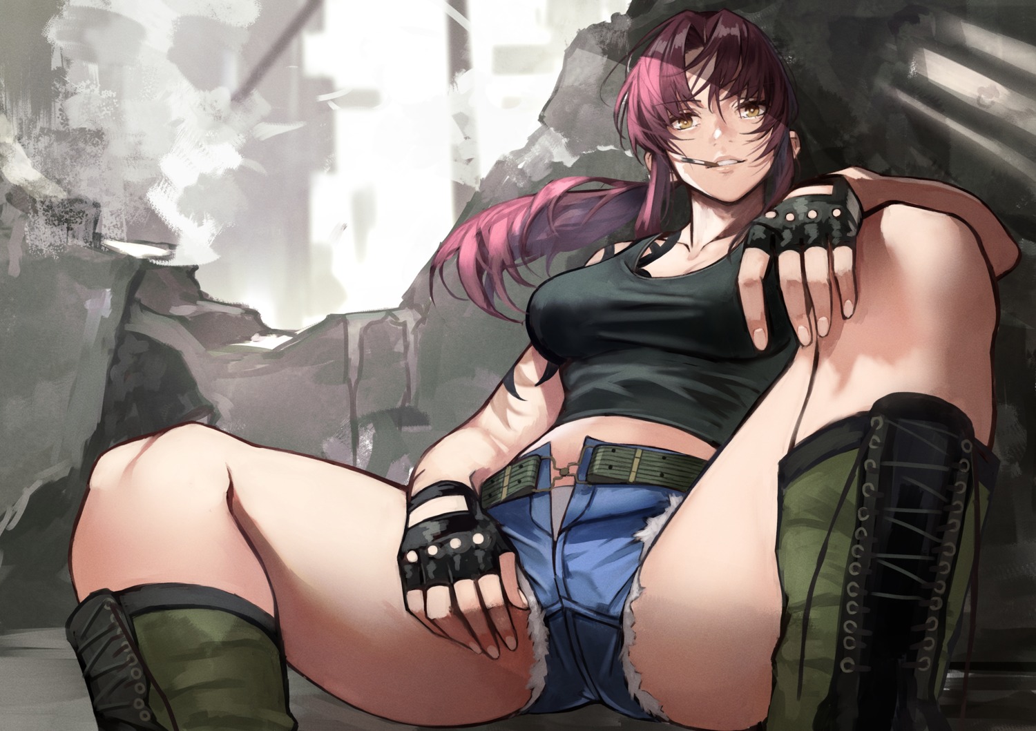 black_lagoon cleavage pantsu revy smoking yoshio_(55level)