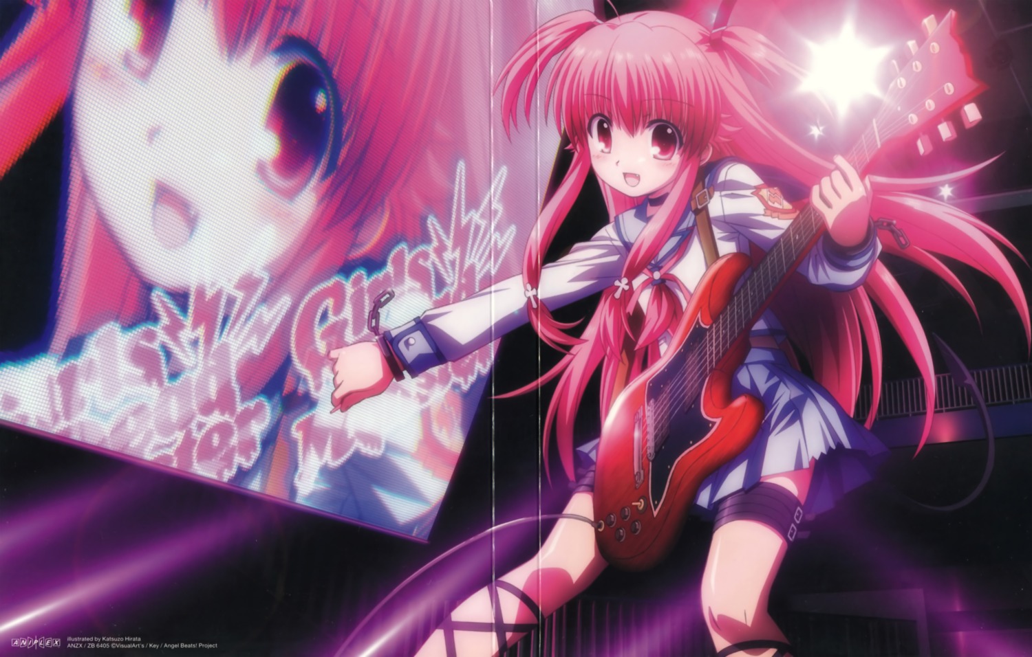 angel_beats! crease disc_cover fixme guitar hirata_katsuzou overfiltered seifuku tail yoshioka_yui